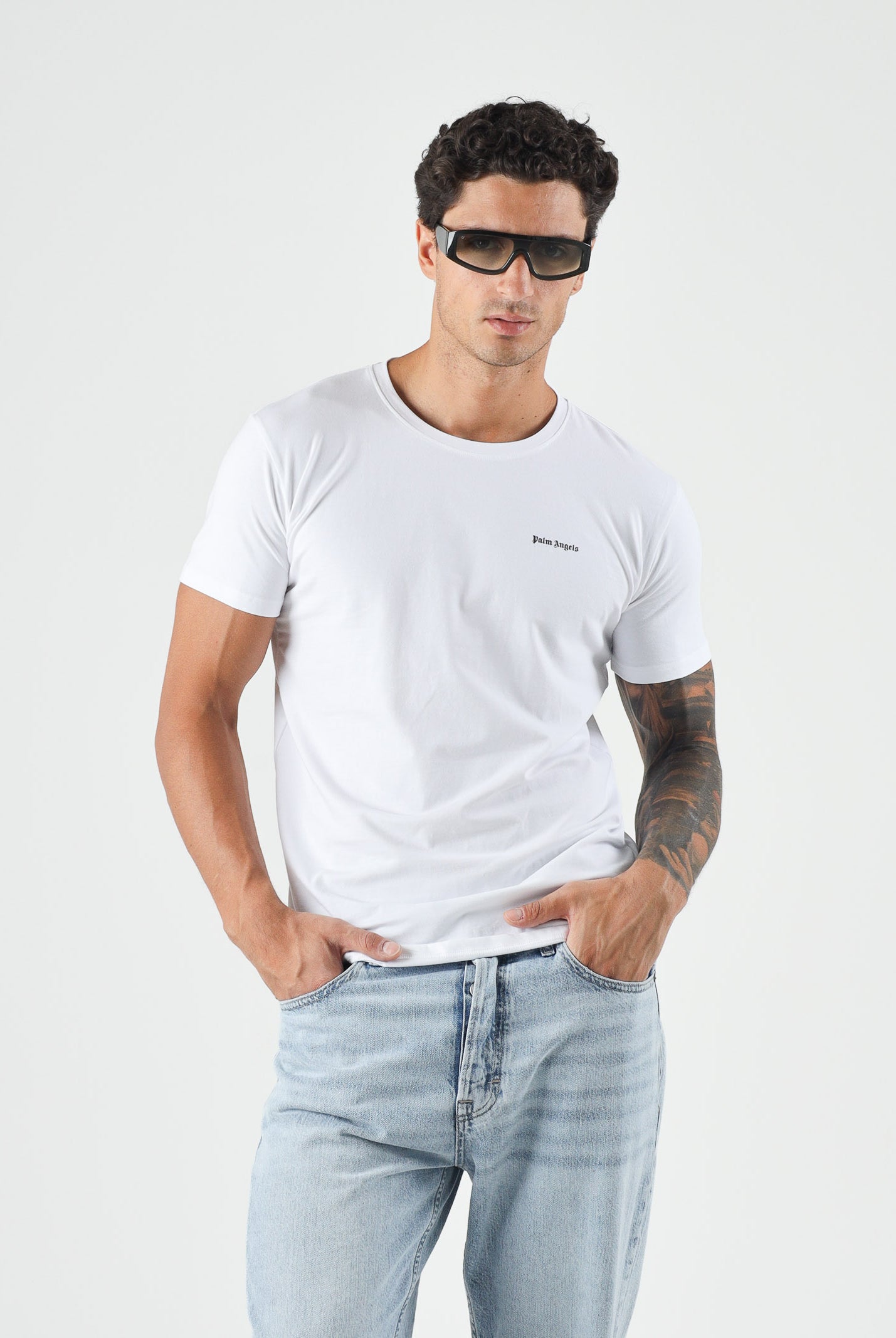 PALM ANGELS T-shirt manica corta white- bianca da uomo con logo minimal sul petto. PLA1UMBTS01BI WH PALM ANGELS