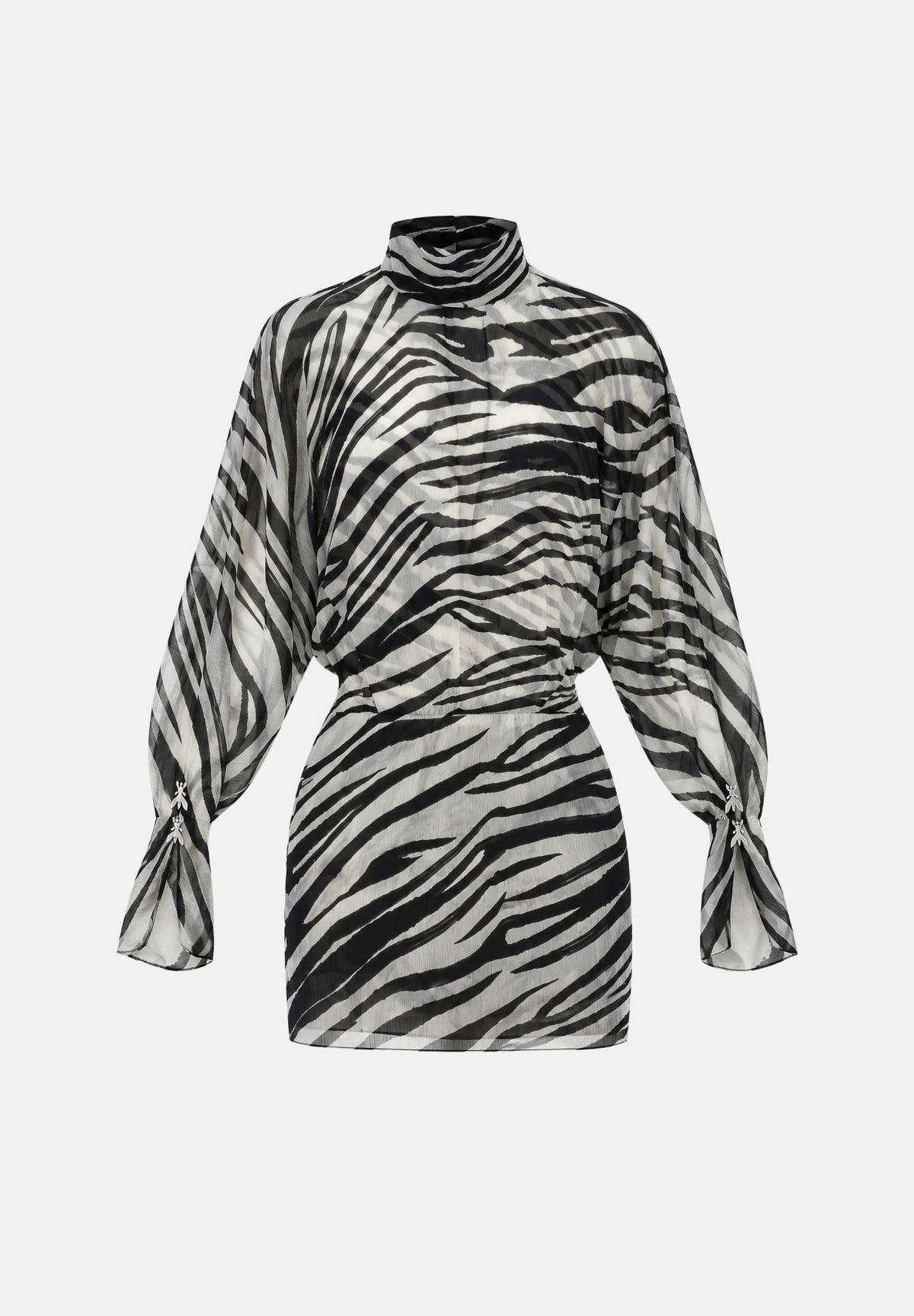 PATRIZIA PEPE Abito mini animalier bianco e nero da donna con motivo zebrato e drappeggio laterale. 2A0051C0279 J373 PATRIZIA PEPE