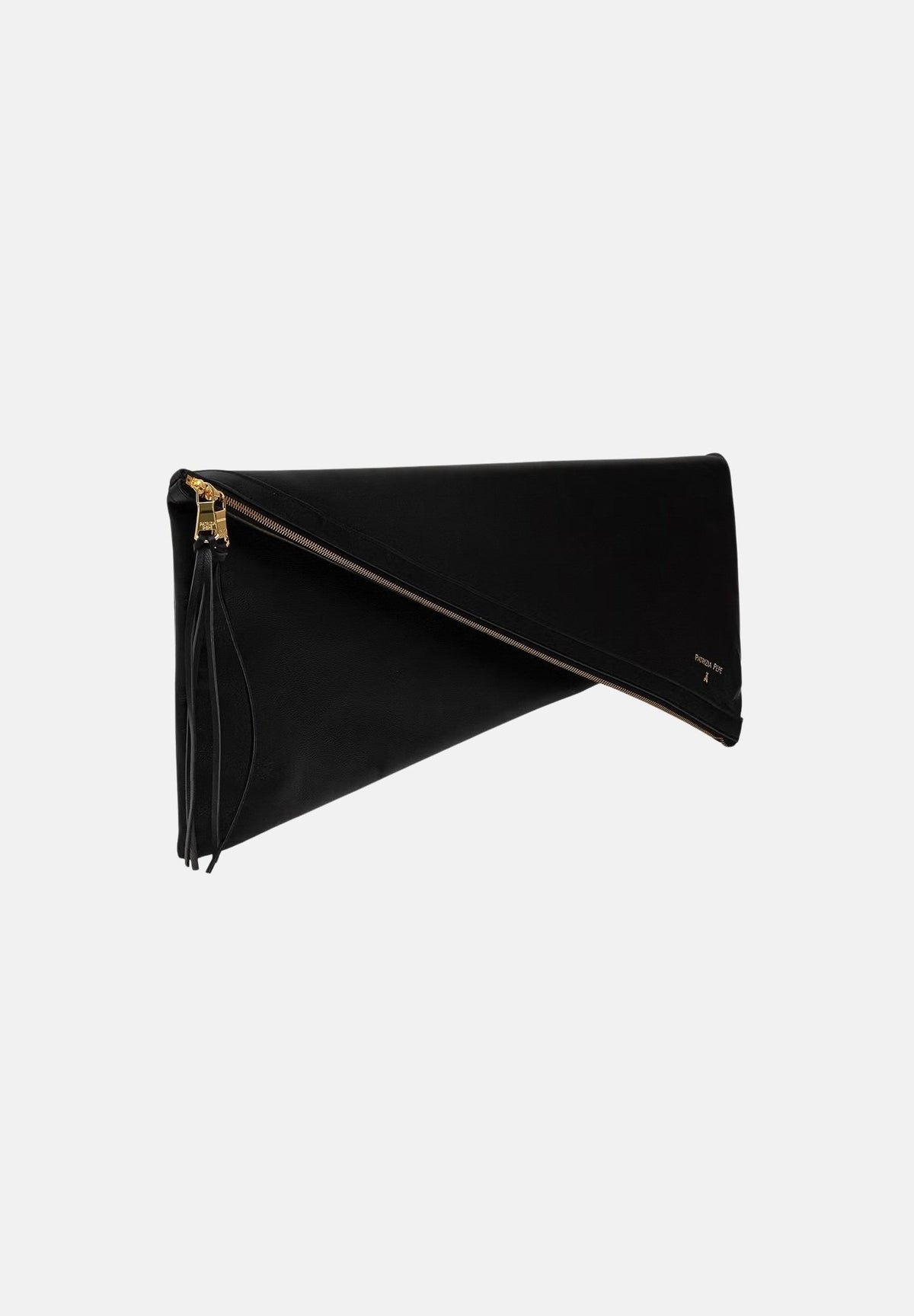PATRIZIA PEPE Clutch VEDO NON VEDO K103 nera da donna con zip, lacci laterali e logo metallizzato.<BR/> 2B0036L0014 K103 PATRIZIA PEPE