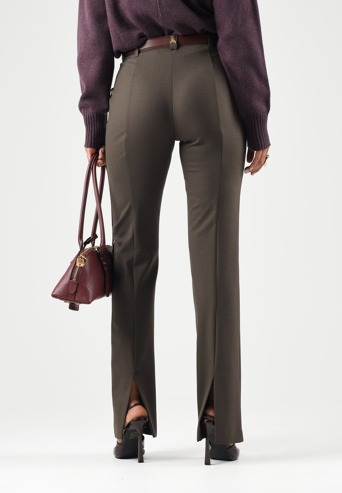 PATRIZIA PEPE Pantaloni sartoriali marrone scuro da donna conn princes frontali 2P0064A475 B913 PATRIZIA PEPE