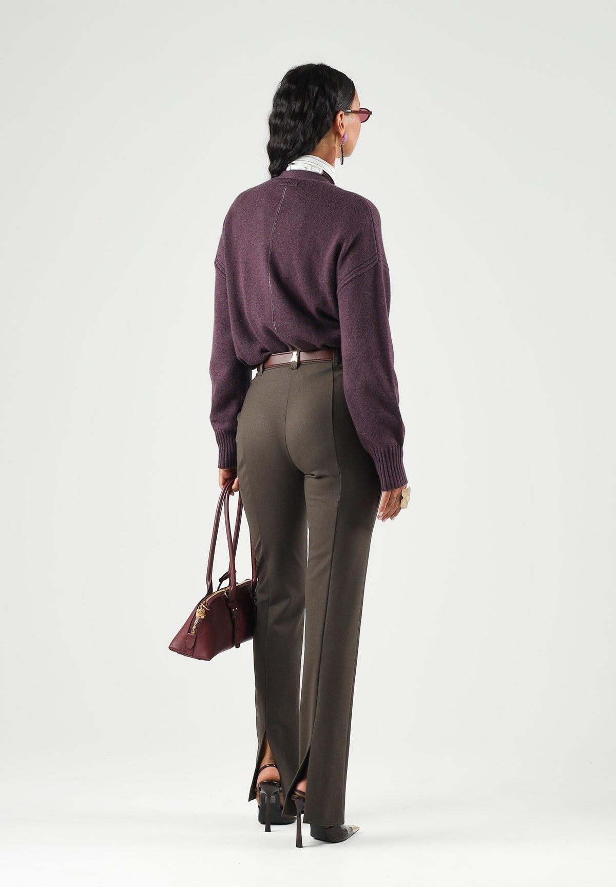 PATRIZIA PEPE Pantaloni sartoriali marrone scuro da donna conn princes frontali 2P0064A475 B913 PATRIZIA PEPE