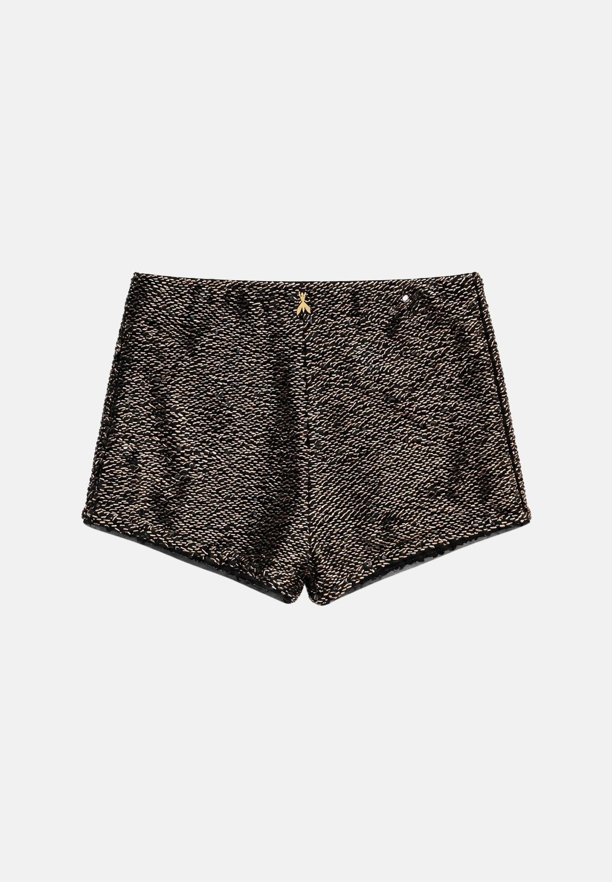 PATRIZIA PEPE Shorts elegante all-over paillettes nero e bronzo per donna con lavorazione luminosa e linea mini. 2P0093J0090 J391 PATRIZIA PEPE