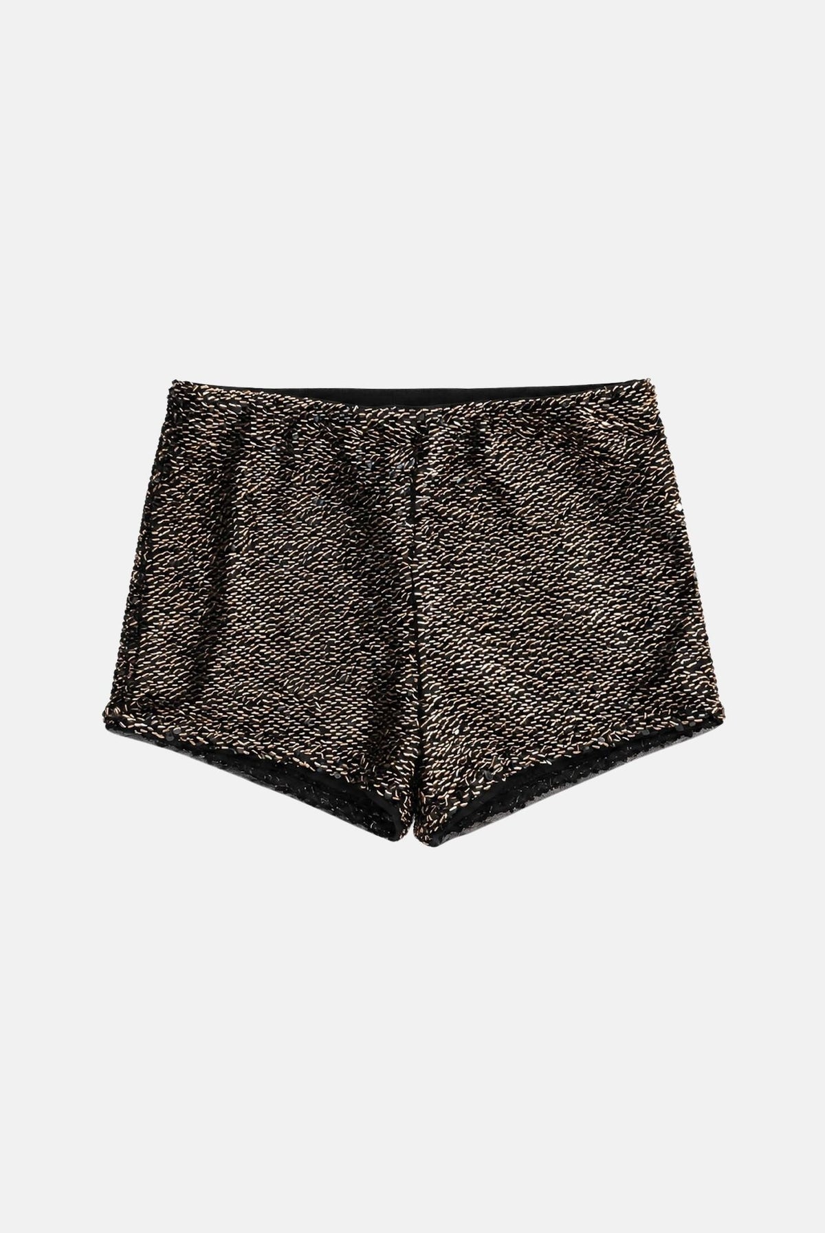 PATRIZIA PEPE Shorts elegante all-over paillettes nero e bronzo per donna con lavorazione luminosa e linea mini. 2P0093J0090 J391 PATRIZIA PEPE