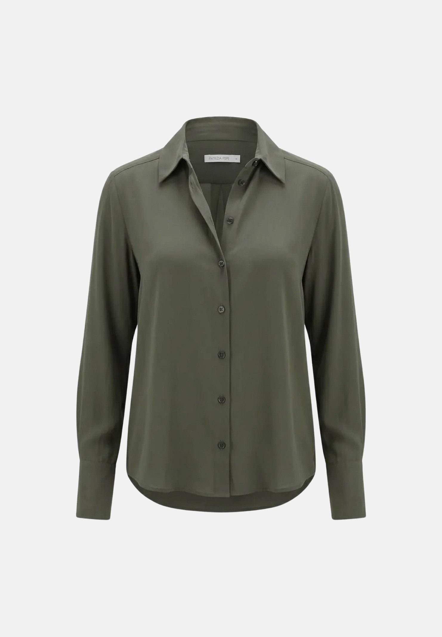 PATRIZIA PEPE Camicia manica lunga verde scuro da donna con colletto classico e chiusura frontale con bottoni 8C0075A8I1 G639 PATRIZIA PEPE