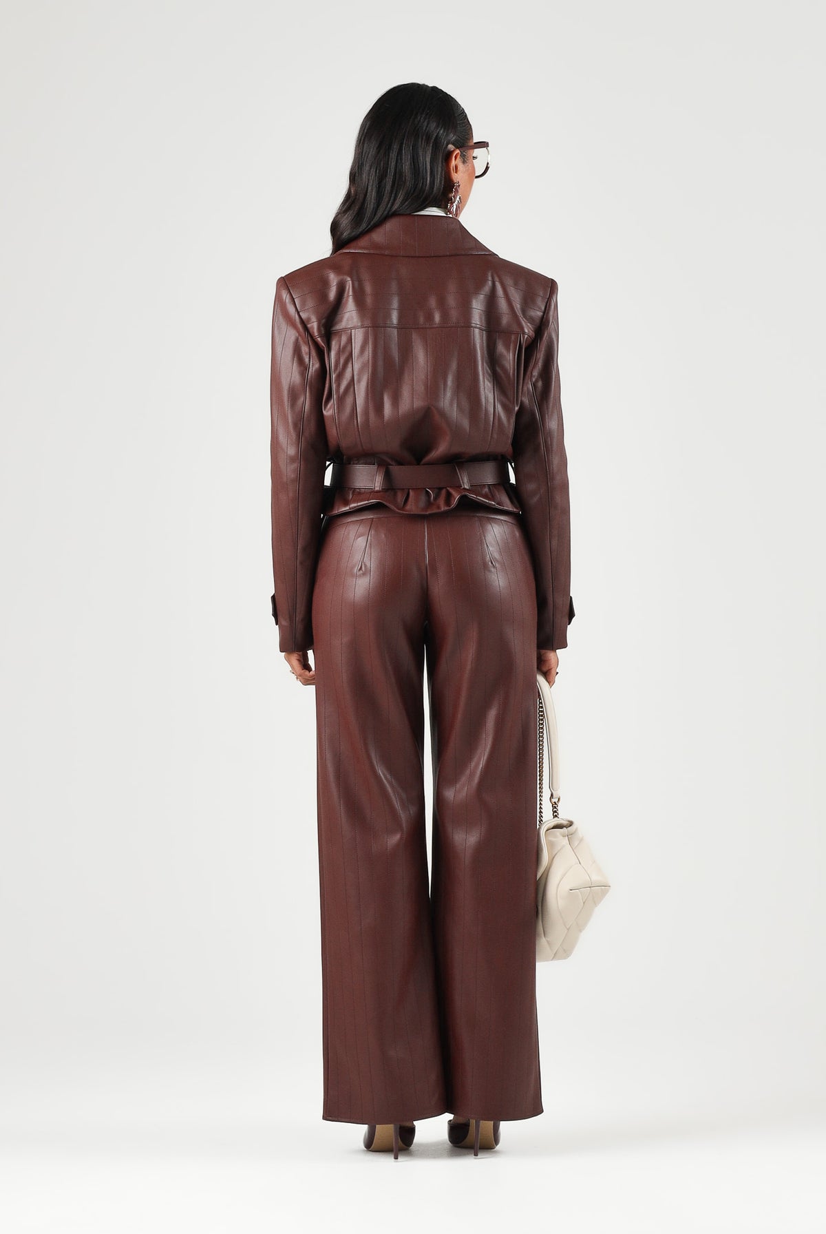 PATRIZIA PEPE Giubbotto in pelle wood brown-marrone da donna con cintura in vita e chiusura asimmetrica 8O0142E0004 B887 PATRIZIA PEPE