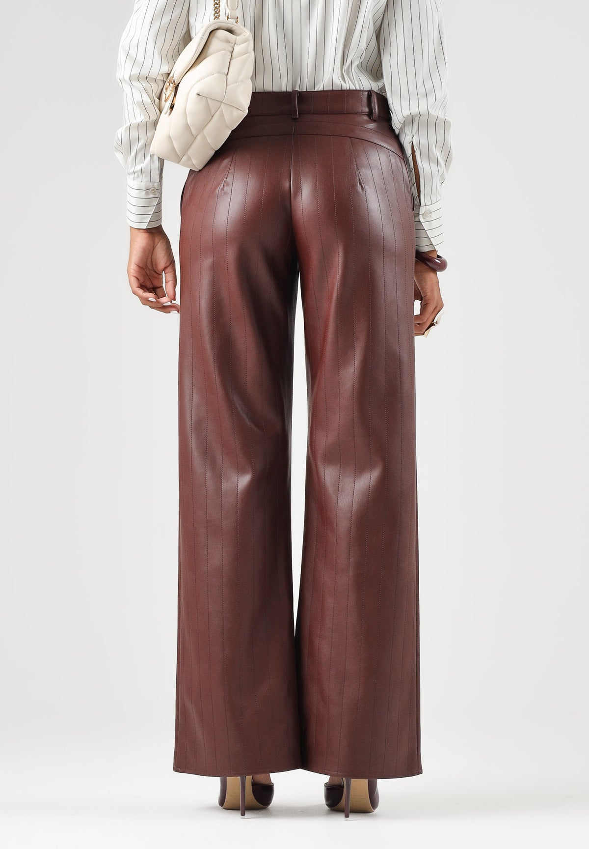 PATRIZIA PEPE Pantaloni eleganti wood brown-marrone da donna con chiusura frontale effetto pelle 8P0181E0004 B887 PATRIZIA PEPE