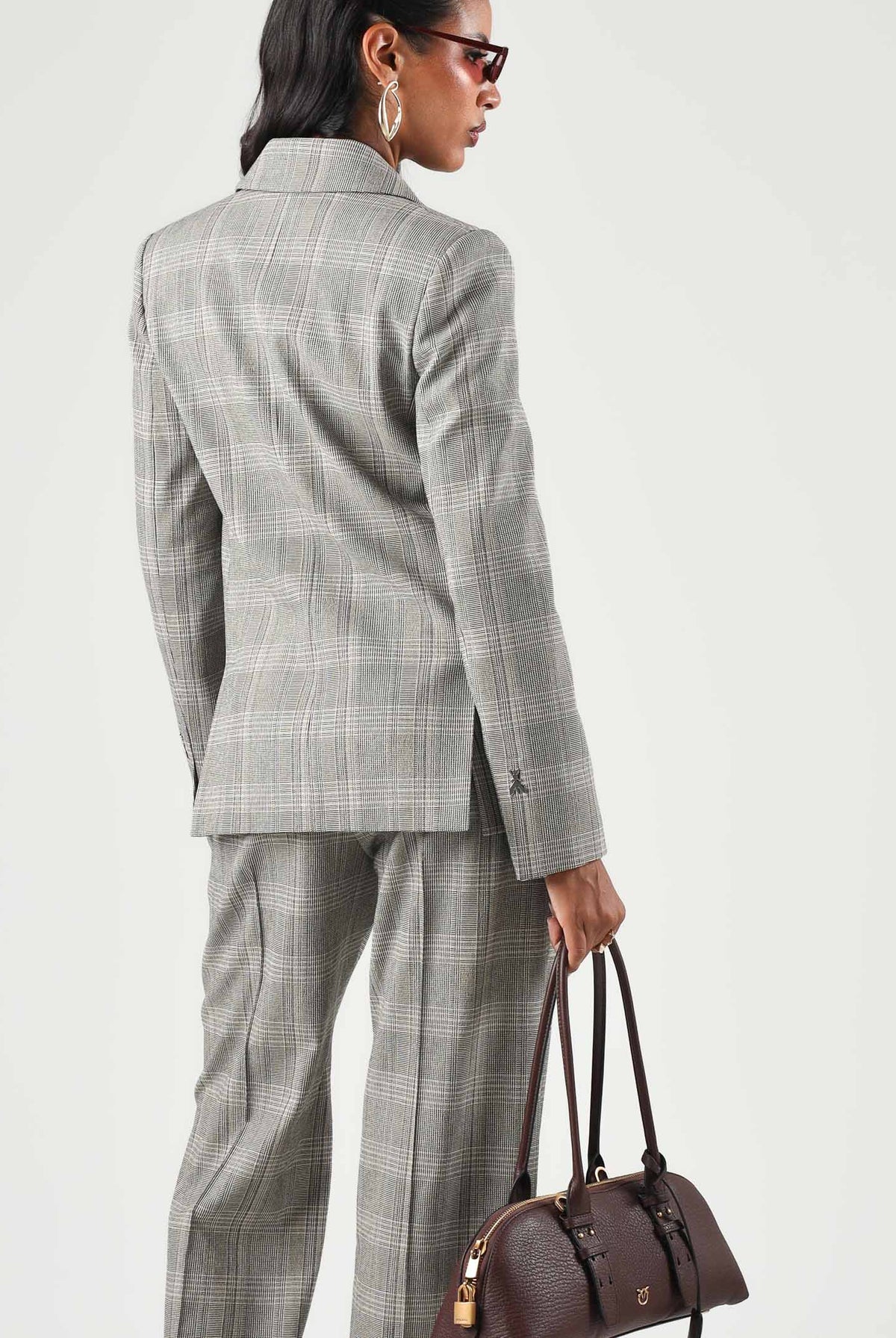 PATRIZIA PEPE Giacca doppiopetto brown check marrone- grigio da donna con revers classici. 8S0089C8003 F603 PATRIZIA PEPE