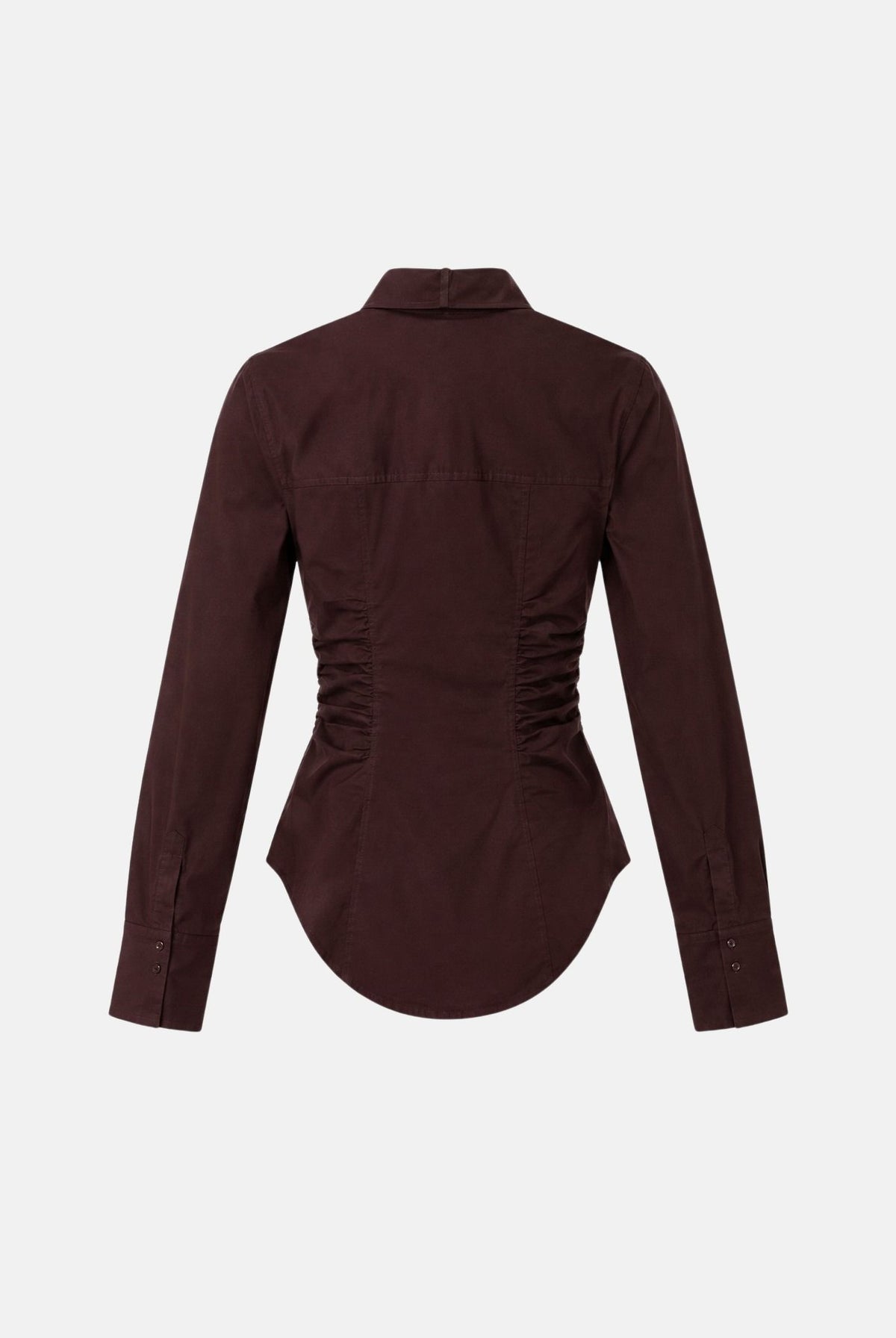PATRIZIA PEPE Camicia manica lunga marrone per donna con linea aderente e dettaglio arricciato sul davanti. 8C0030C8004 B887 PATRIZIA PEPE