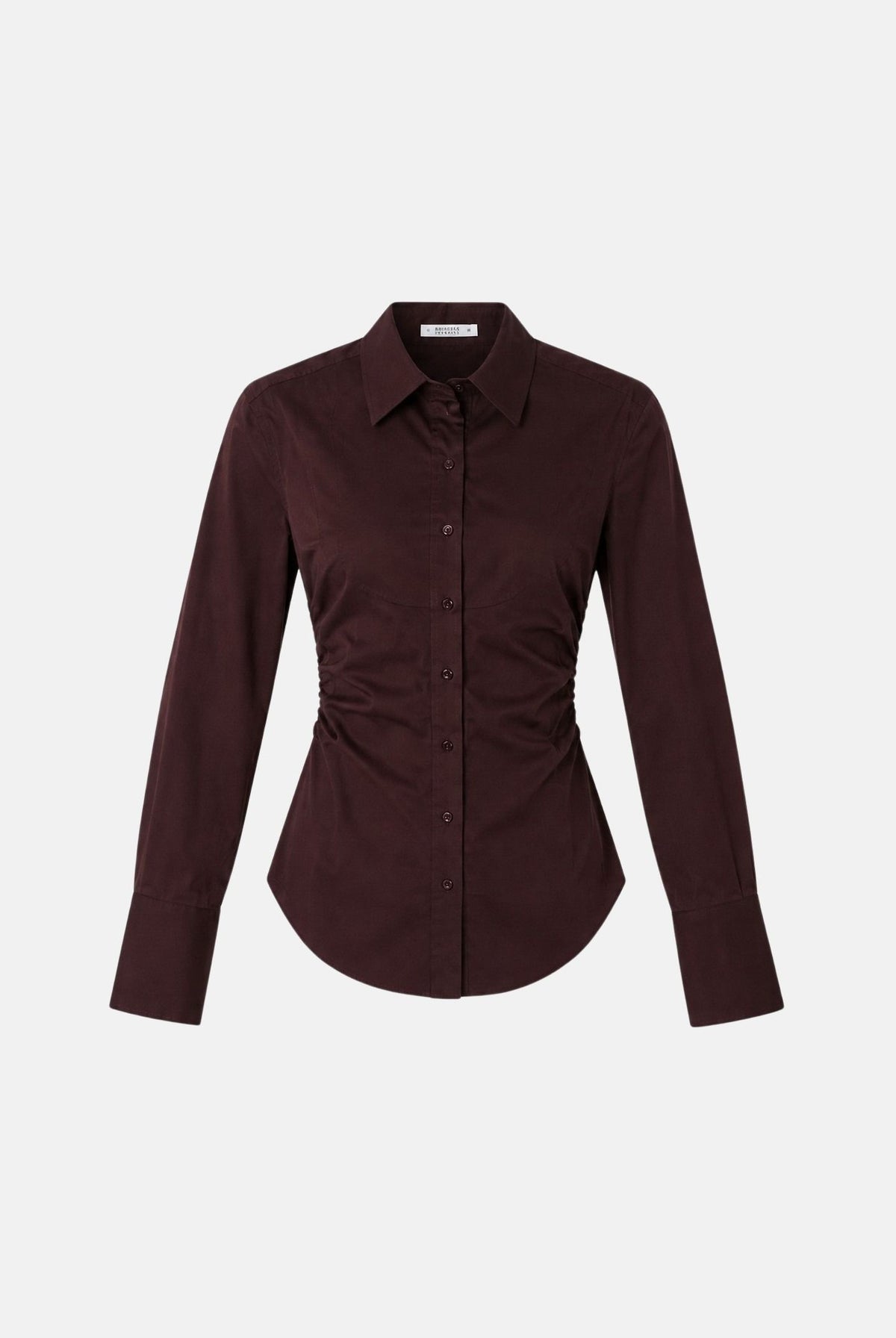 PATRIZIA PEPE Camicia manica lunga marrone per donna con linea aderente e dettaglio arricciato sul davanti. 8C0030C8004 B887 PATRIZIA PEPE
