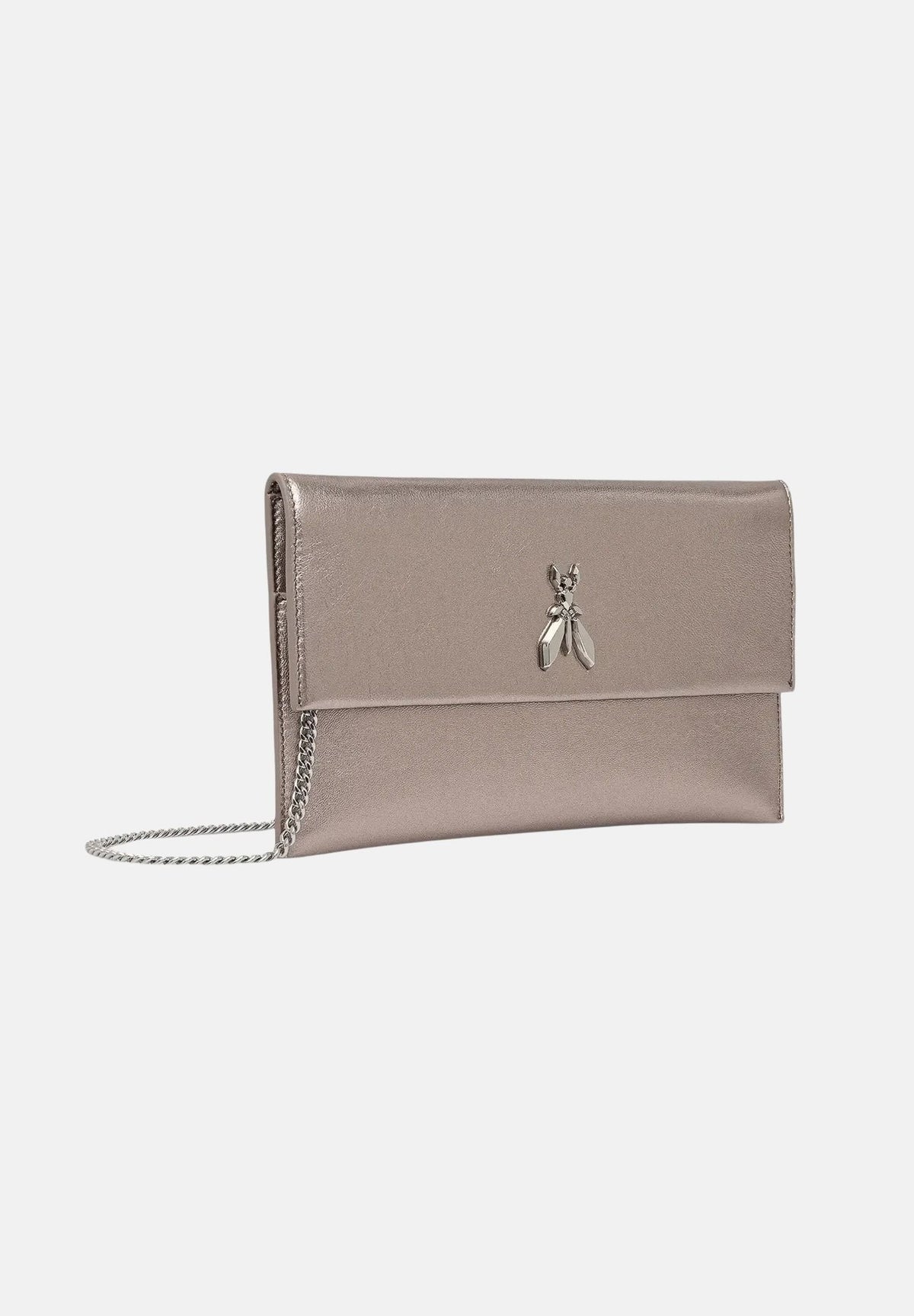 PATRIZIA PEPE Pochette Fly grigio metallizzato da donna con logo iconico centrale CB5460L041 S765 PATRIZIA PEPE