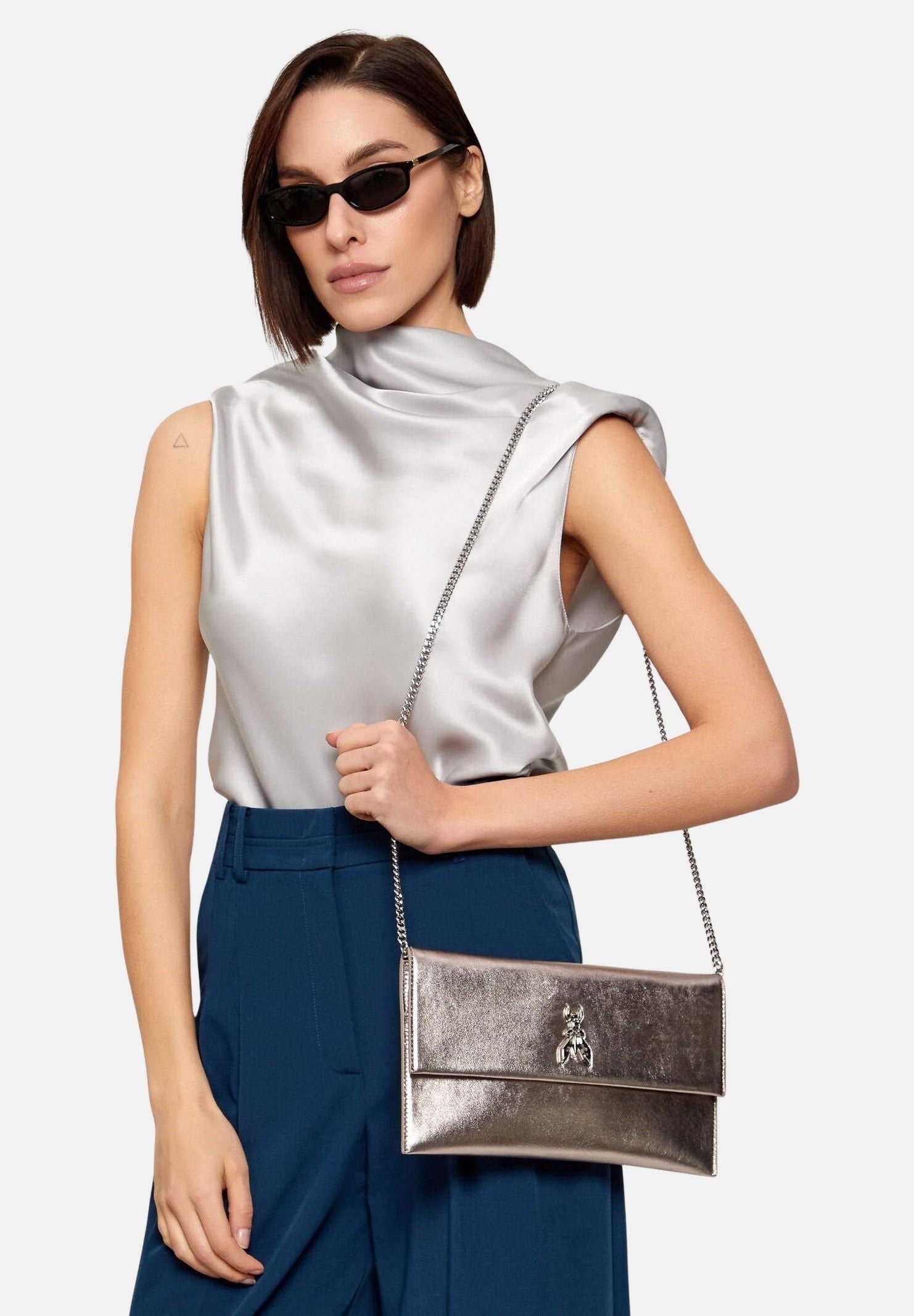 PATRIZIA PEPE Pochette Fly grigio metallizzato da donna CB5460L041 S765 PATRIZIA PEPE