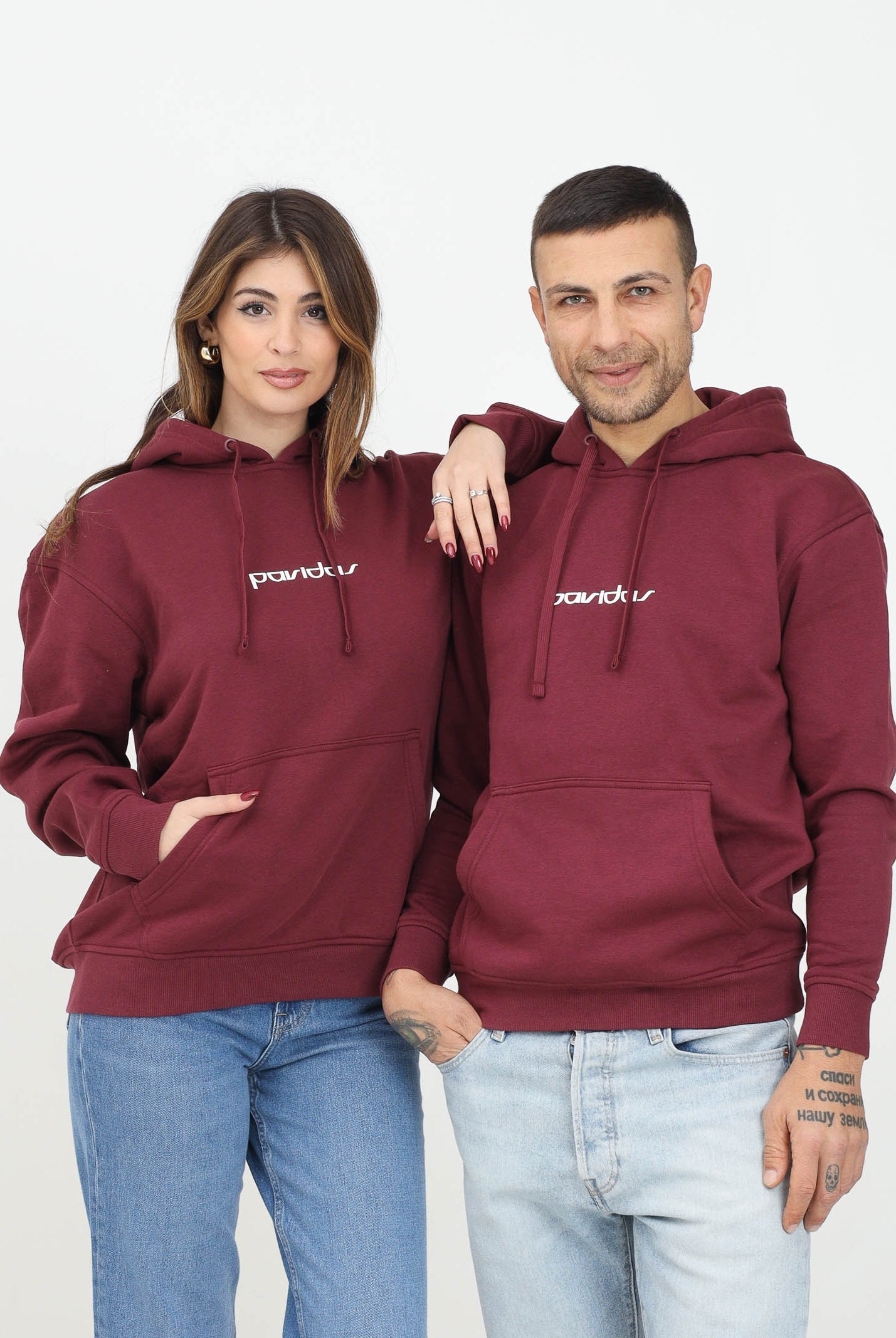 Felpa con cappuccio bordeaux per uomo e donna rifinita da stampa logo PAVIDAS-HOODIE BORDEAUX PAVIDAS