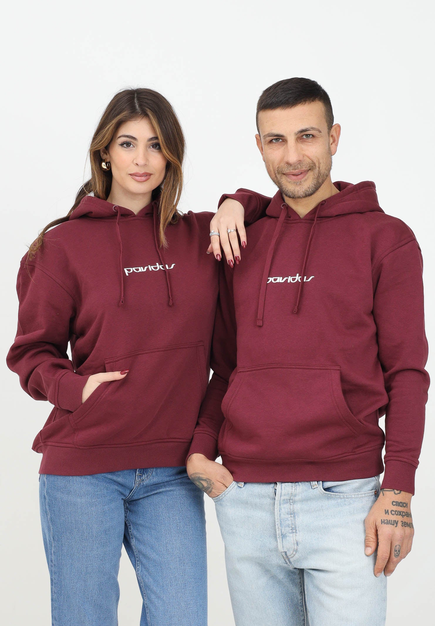 Felpa con cappuccio bordeaux per uomo e donna rifinita da stampa logo PAVIDAS-HOODIE BORDEAUX PAVIDAS