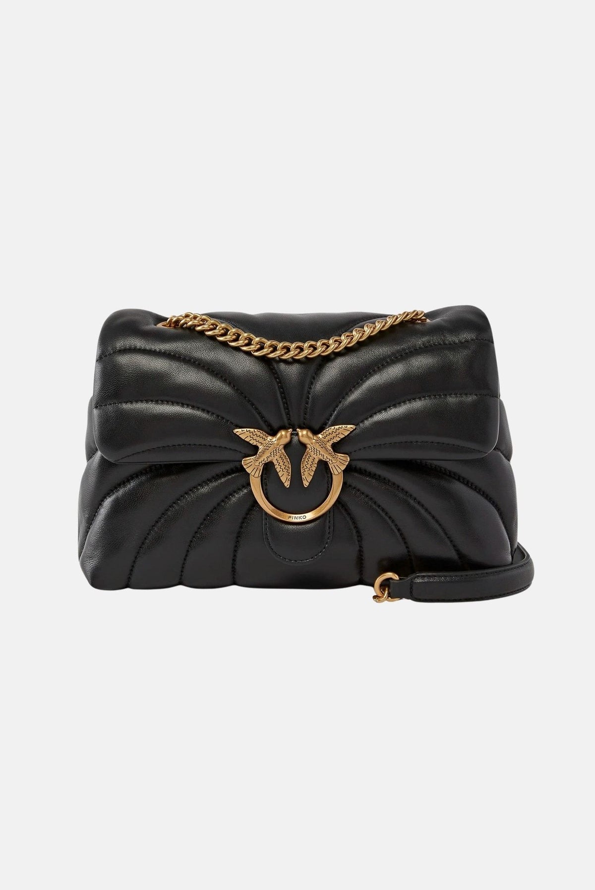 PINKO Borsa LOVE PUFF CLASSIC CL Nero Antique Gold da donna con motivo trapuntato Butterfly. 100038A1EX Z99Q PINKO
