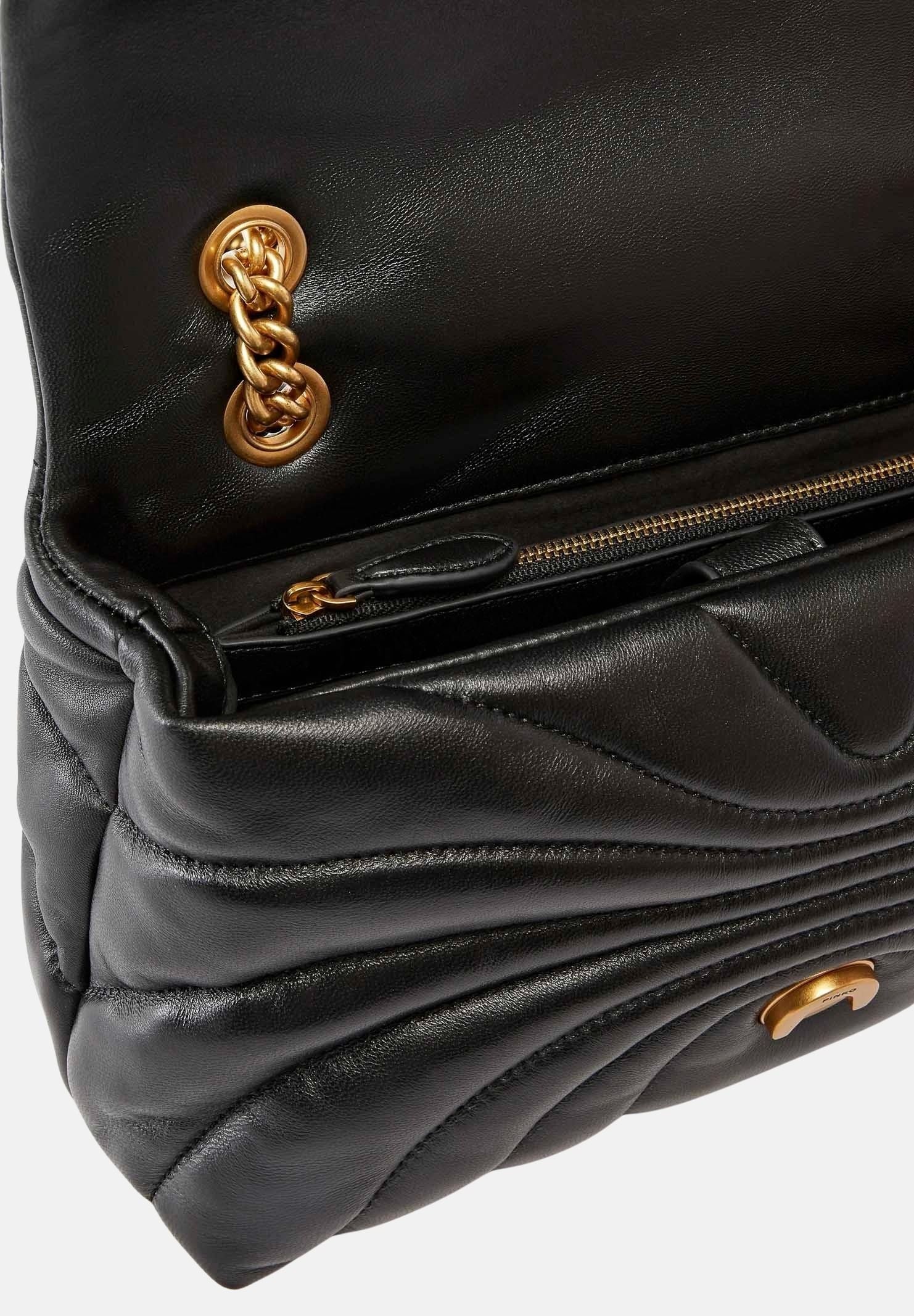 PINKO Borsa LOVE PUFF CLASSIC CL Nero Antique Gold da donna con motivo trapuntato Butterfly. 100038A1EX Z99Q PINKO