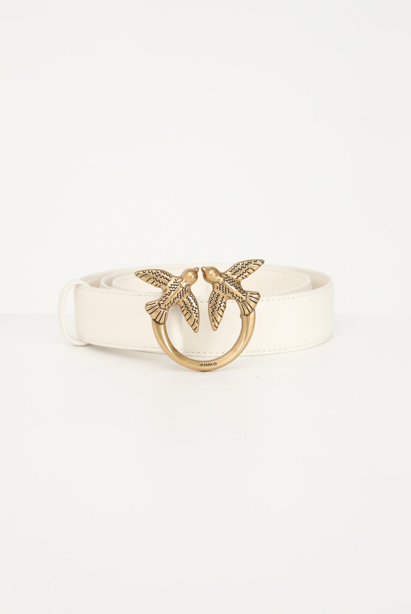 PINKO Cintura Love Birds in morbida pelle mano seta bianca da donna 100125A0F1 Z14Q PINKO