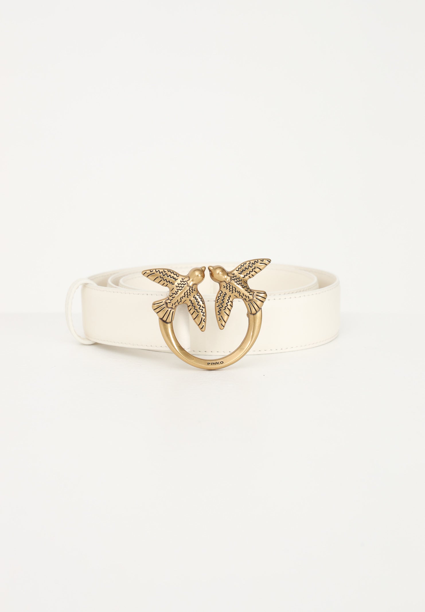 PINKO Cintura Love Birds in morbida pelle mano seta bianca da donna 100125A0F1 Z14Q PINKO
