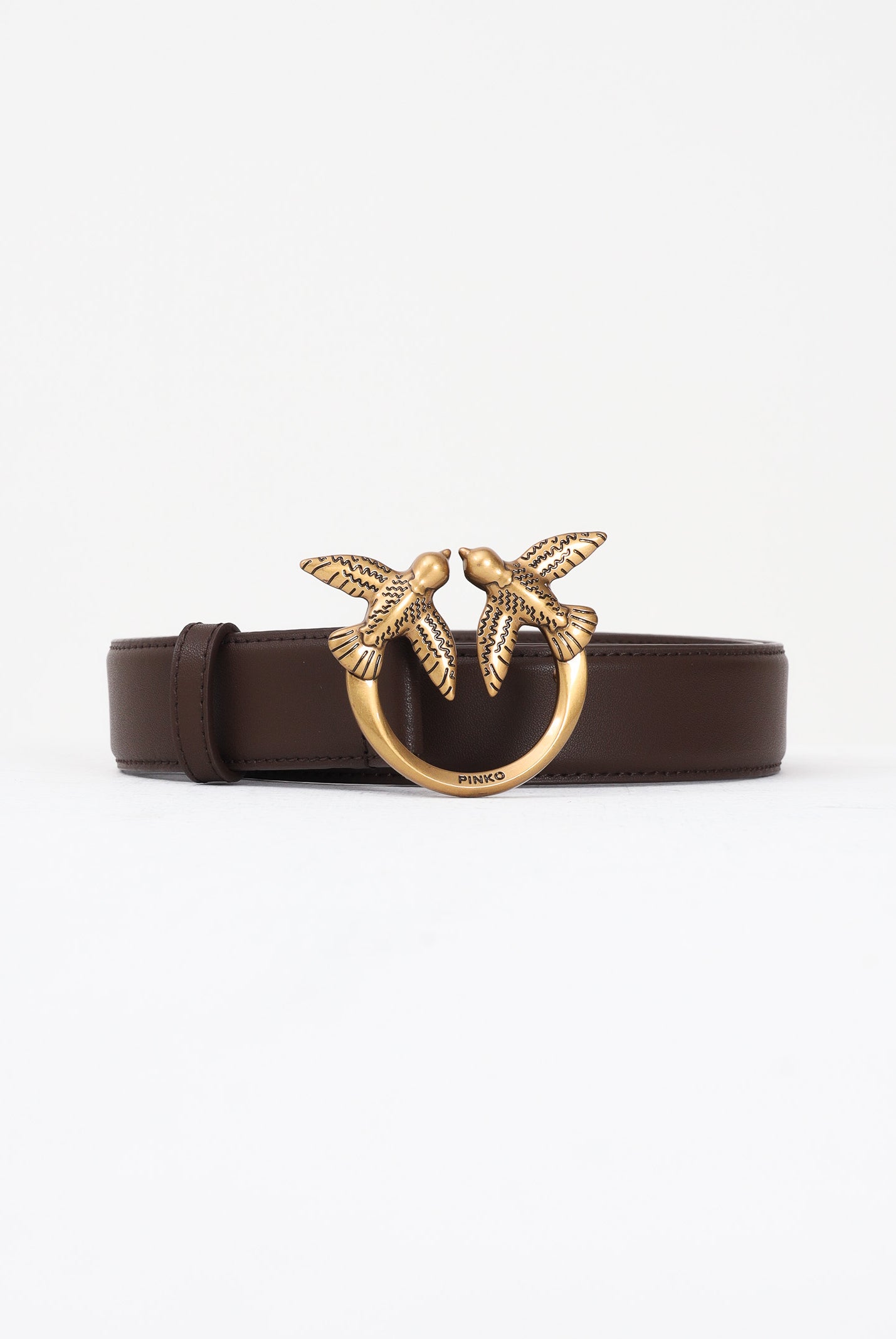 PINKO Cintura Love Birds in morbida pelle mano seta marrone da donna 100125A0F1 L74Q PINKO