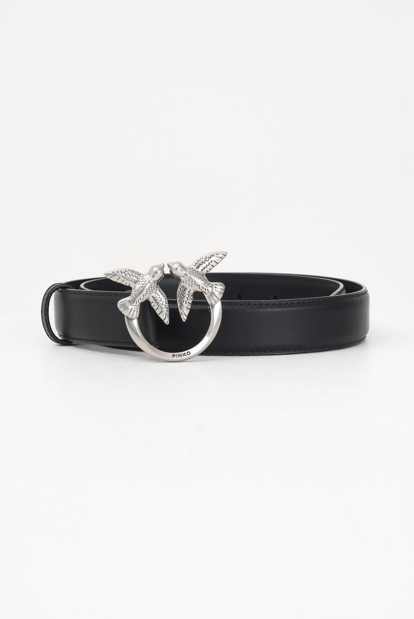 PINKO Cintura Love Birds in morbida pelle mano seta nera da donna 100125A0F1 Z99O PINKO