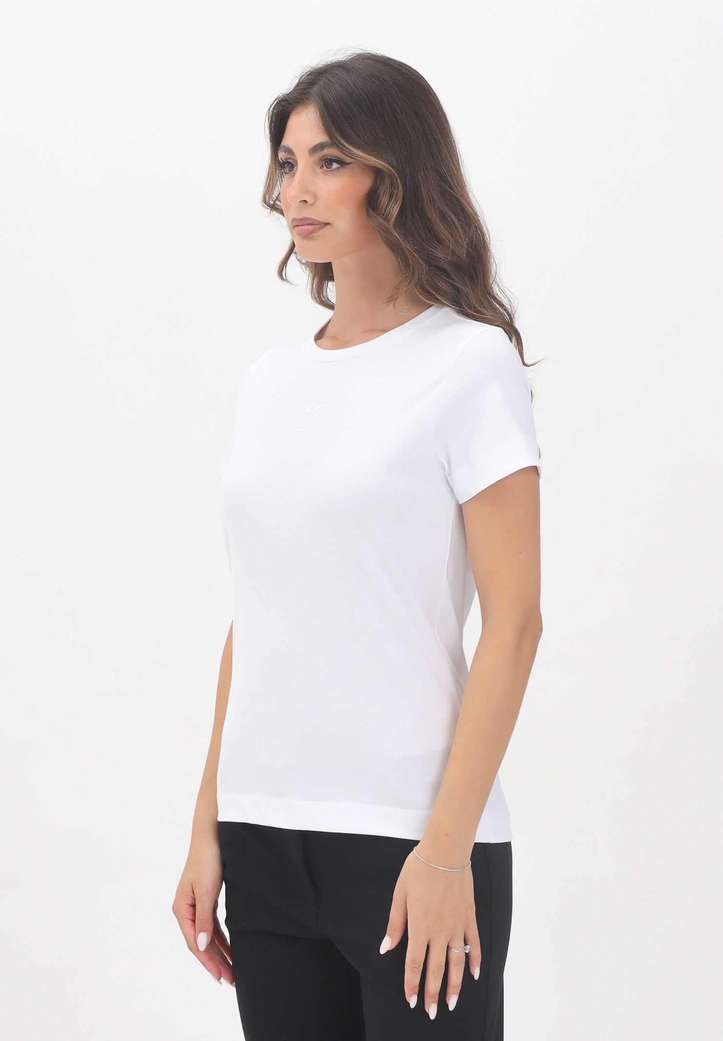 PINKO T-shirt a manica corta bianca da donna con logo 100355A2RD Z04 PINKO