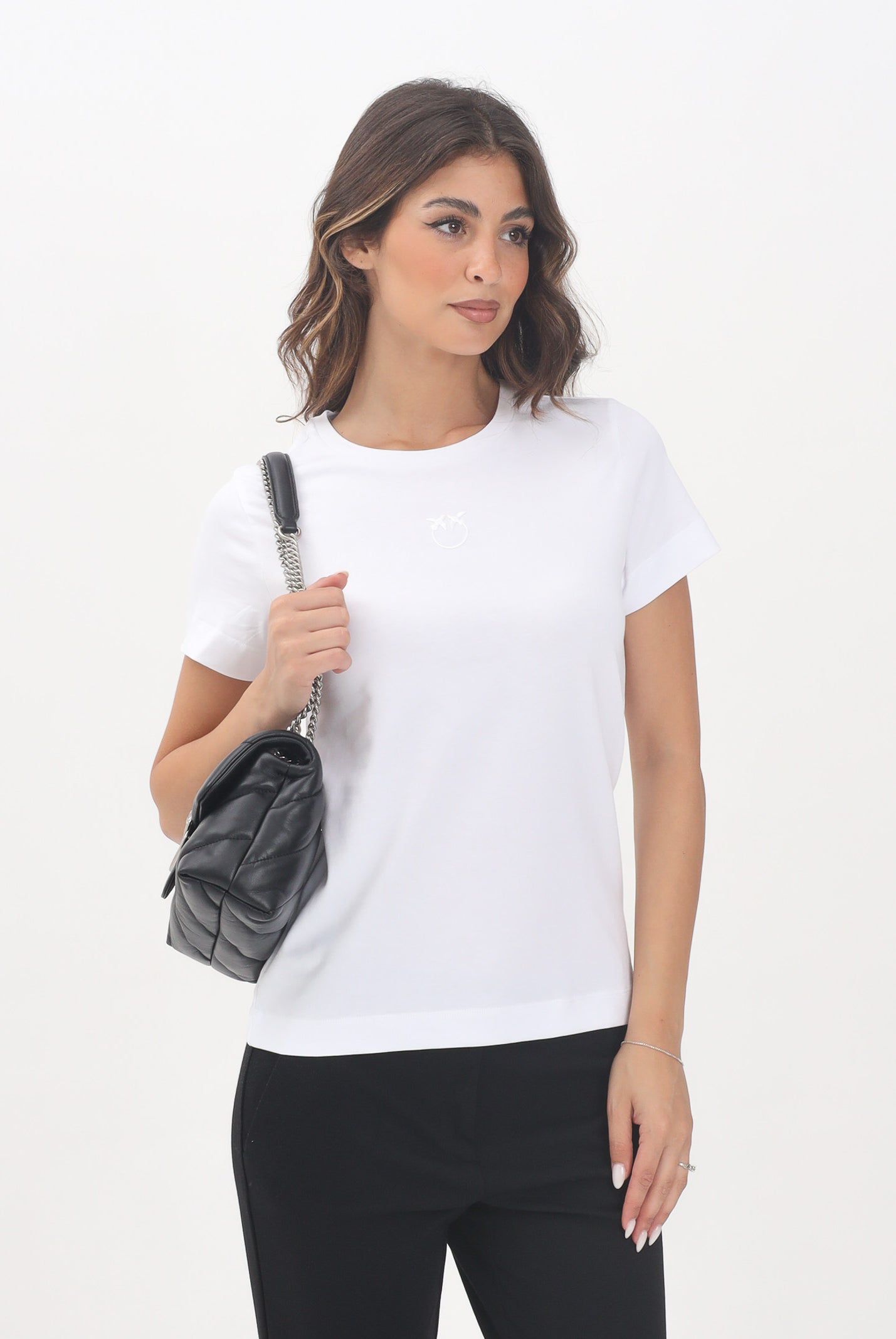 PINKO T-shirt a manica corta bianca da donna con logo 100355A2RD Z04 PINKO