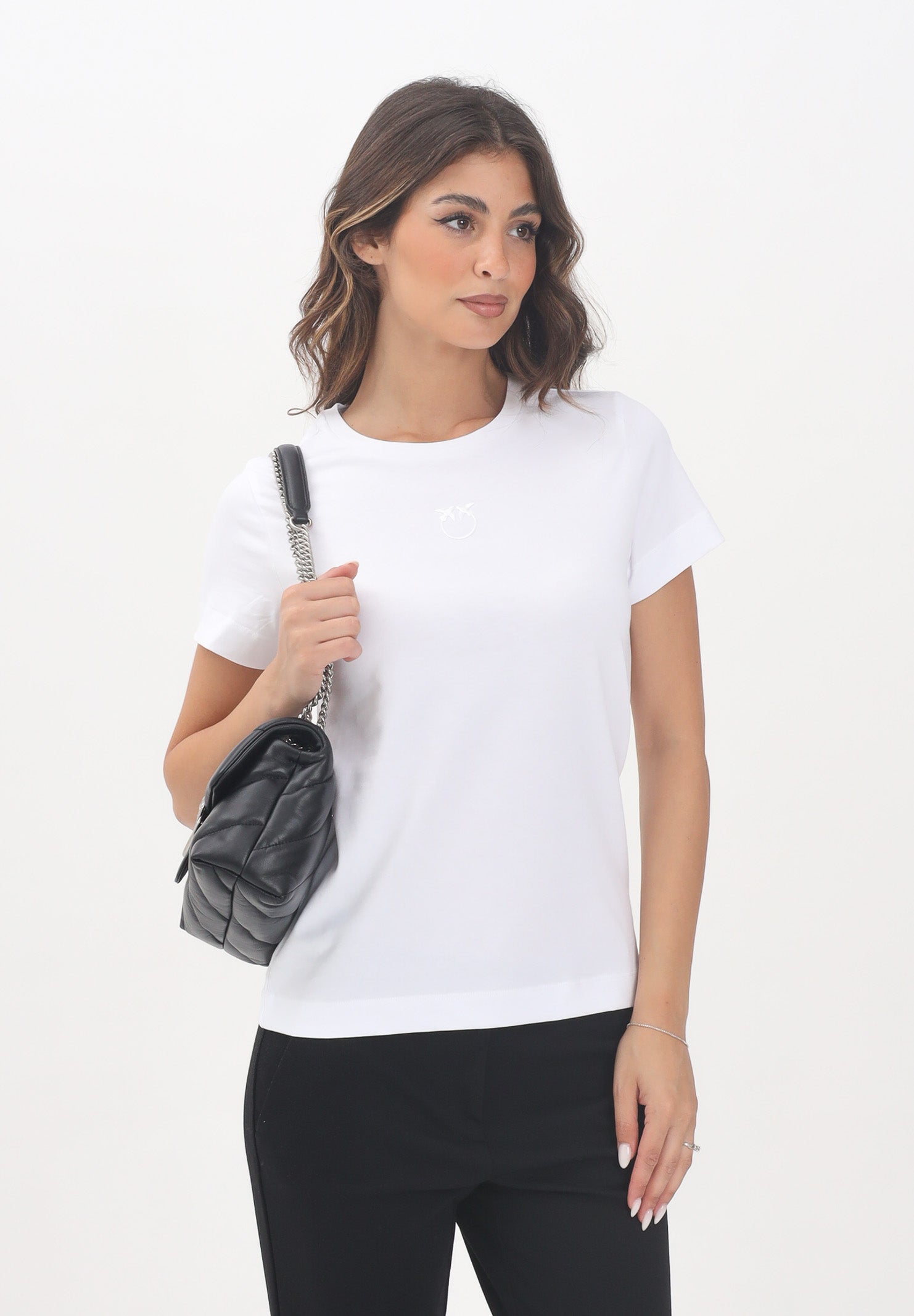 PINKO T-shirt a manica corta bianca da donna con logo 100355A2RD Z04 PINKO