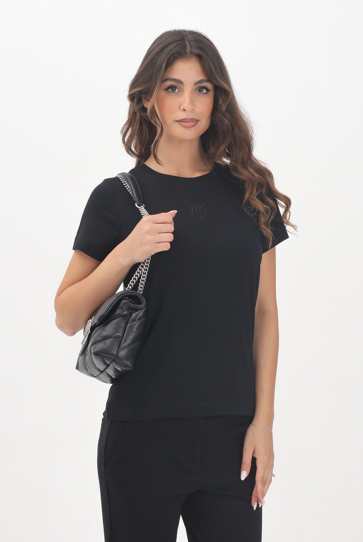 PINKO T-shirt a manica corta nera da donna con logo 100355A2RD Z99 PINKO
