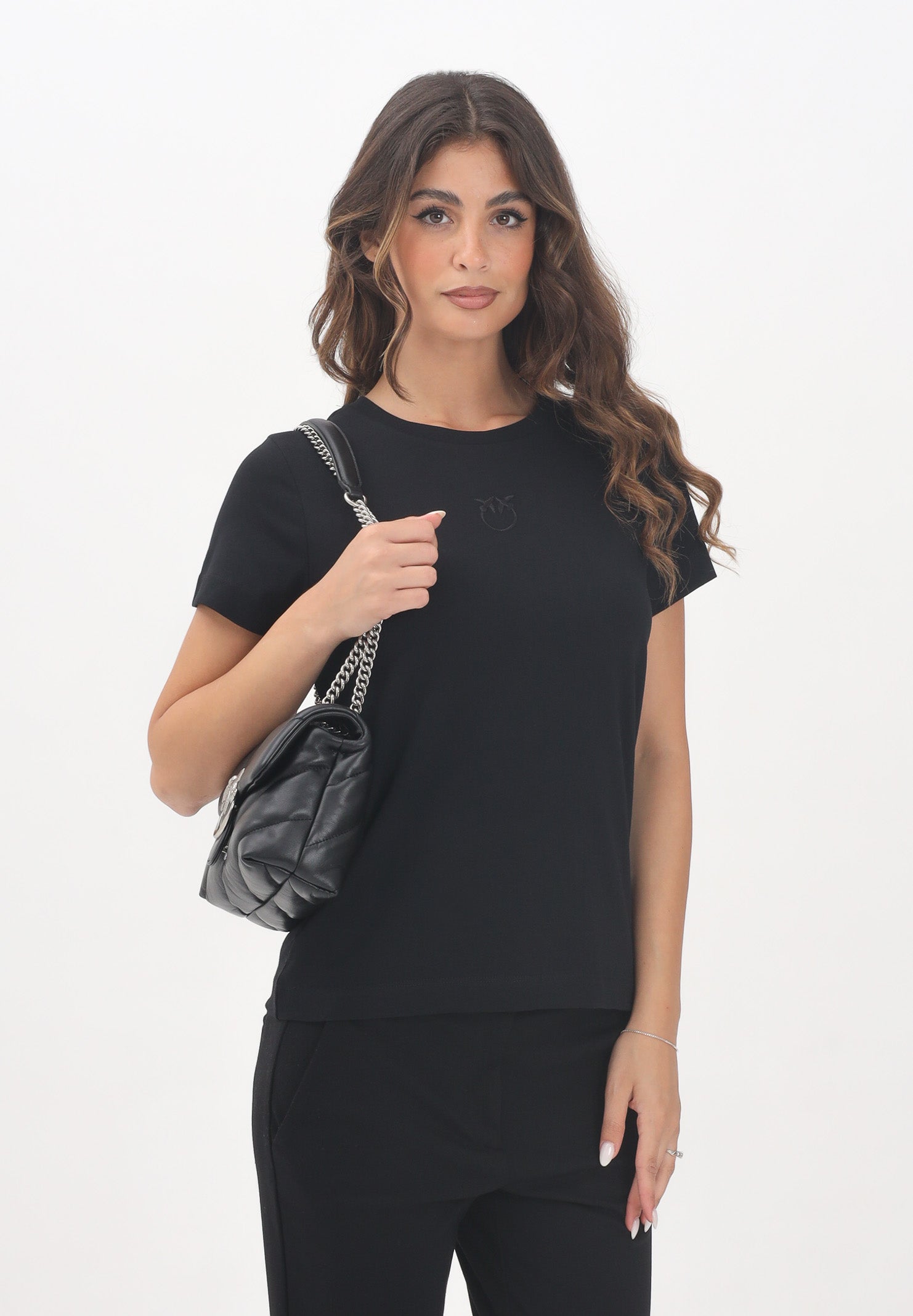 PINKO T-shirt a manica corta nera da donna con logo 100355A2RD Z99 PINKO