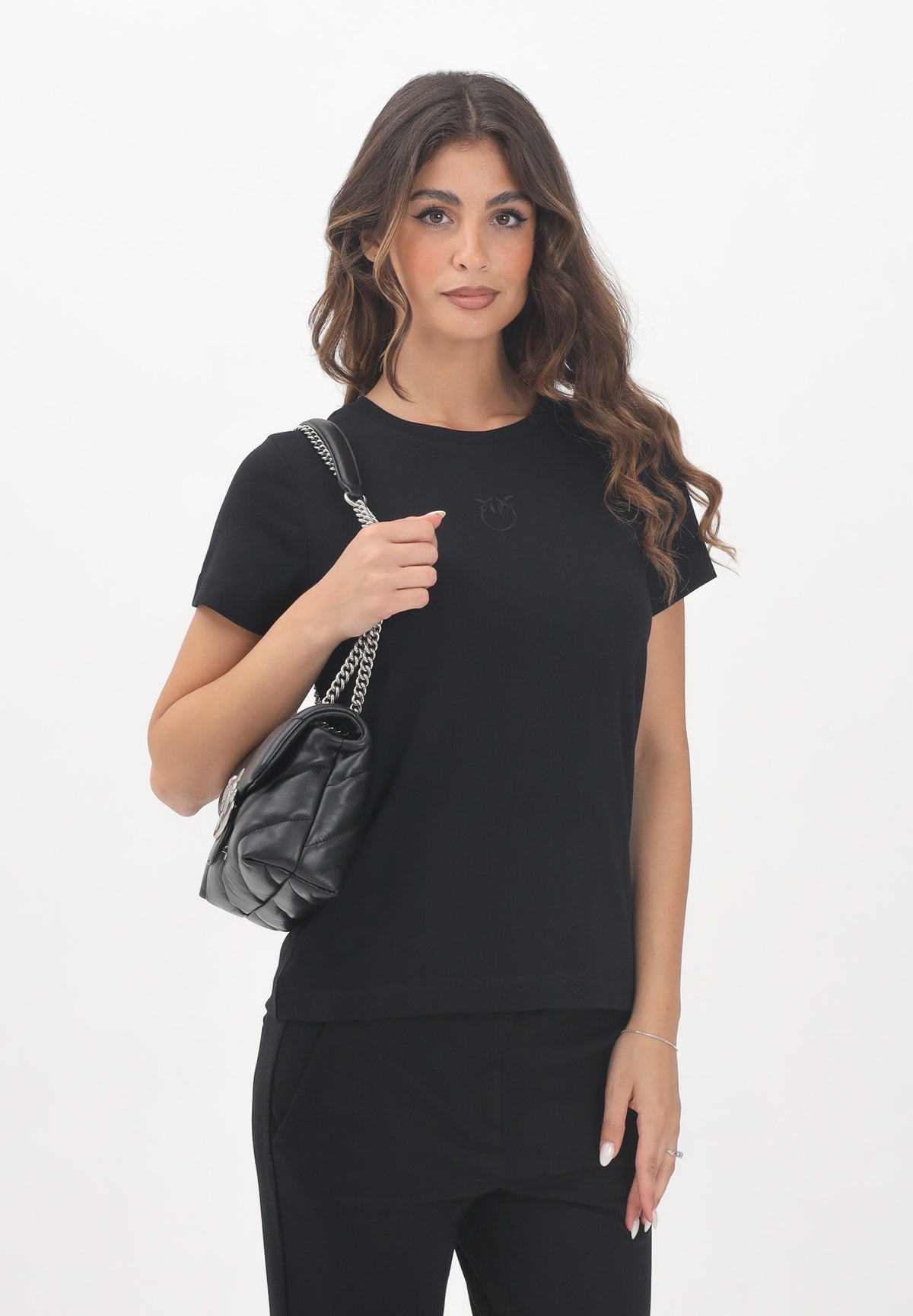PINKO T-shirt a manica corta nera da donna con logo 100355A2RD Z99 PINKO