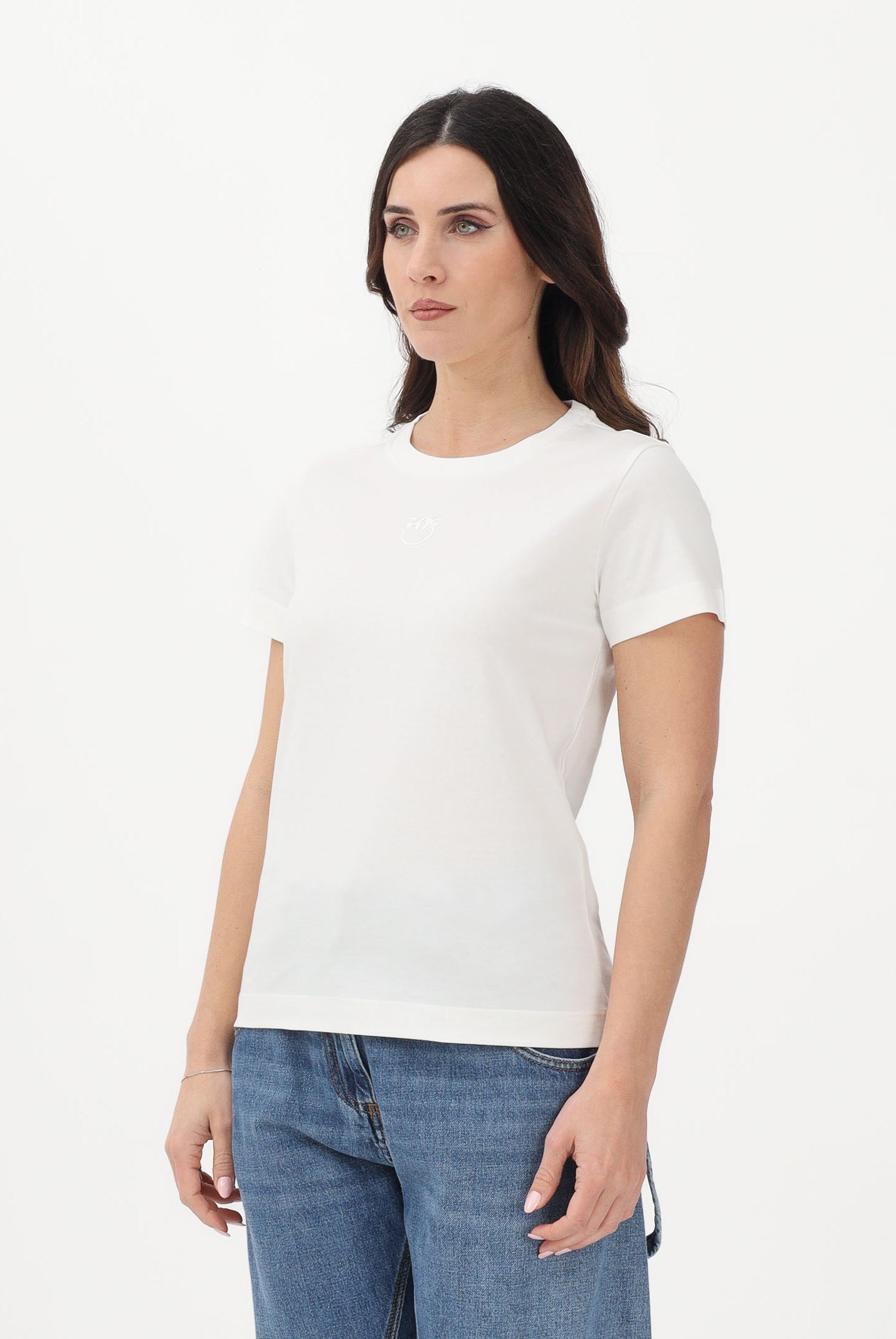 PINKO T-shirt a manica corta bianca da donna con ricamo logo Love Birds 100355A339 Z05 PINKO