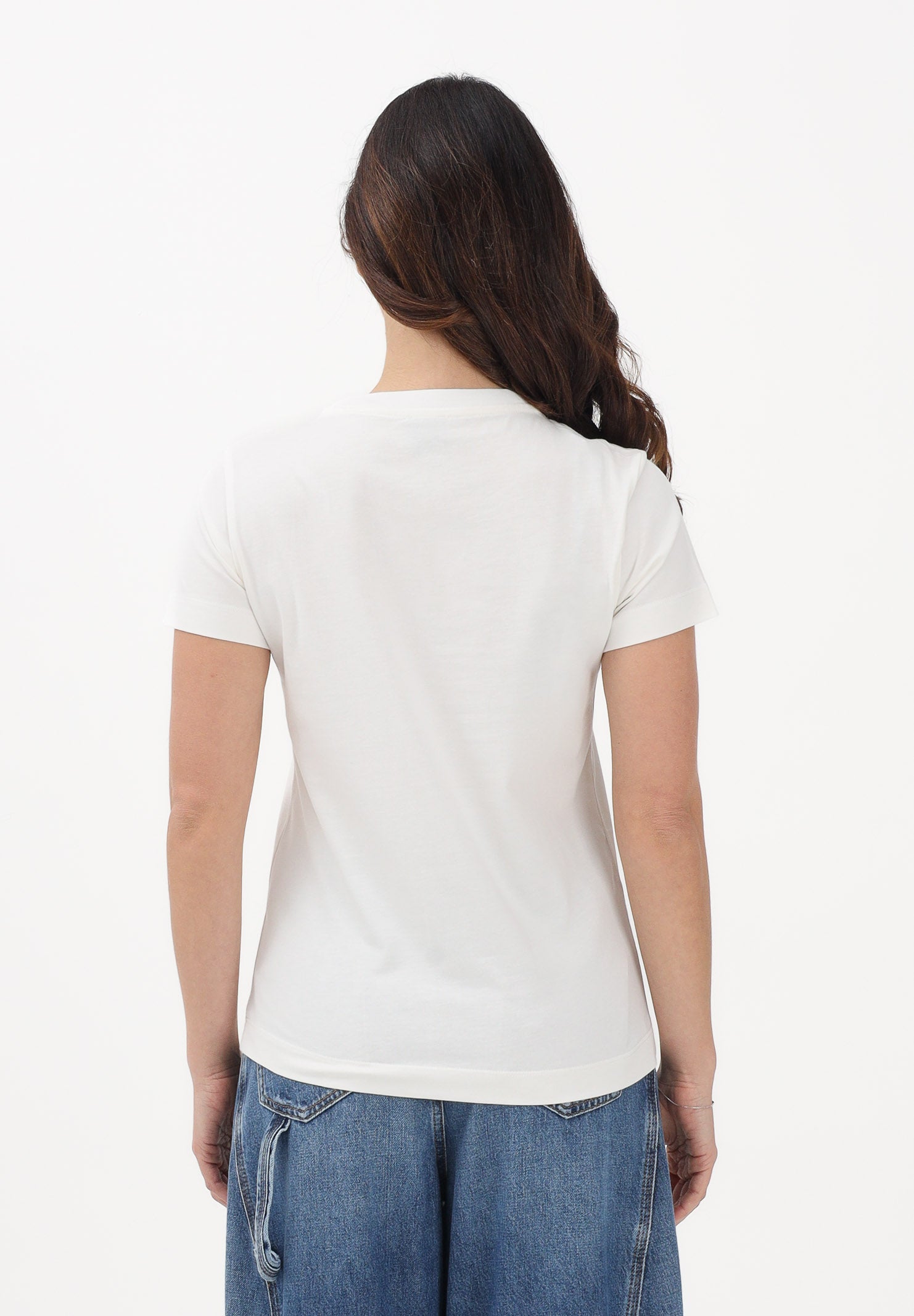 PINKO T-shirt a manica corta bianca da donna con ricamo logo Love Birds 100355A339 Z05 PINKO