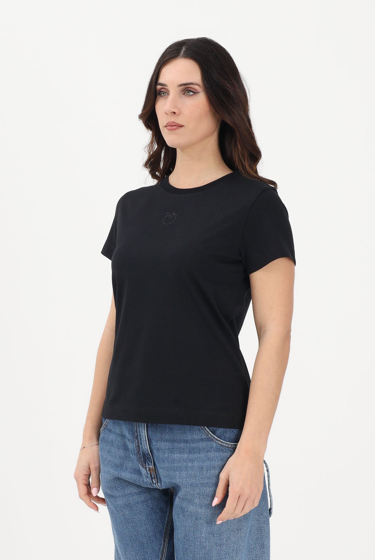 PINKO T-shirt a manica corta nera da donna con ricamo logo Love Birds 100355A339 Z99 PINKO
