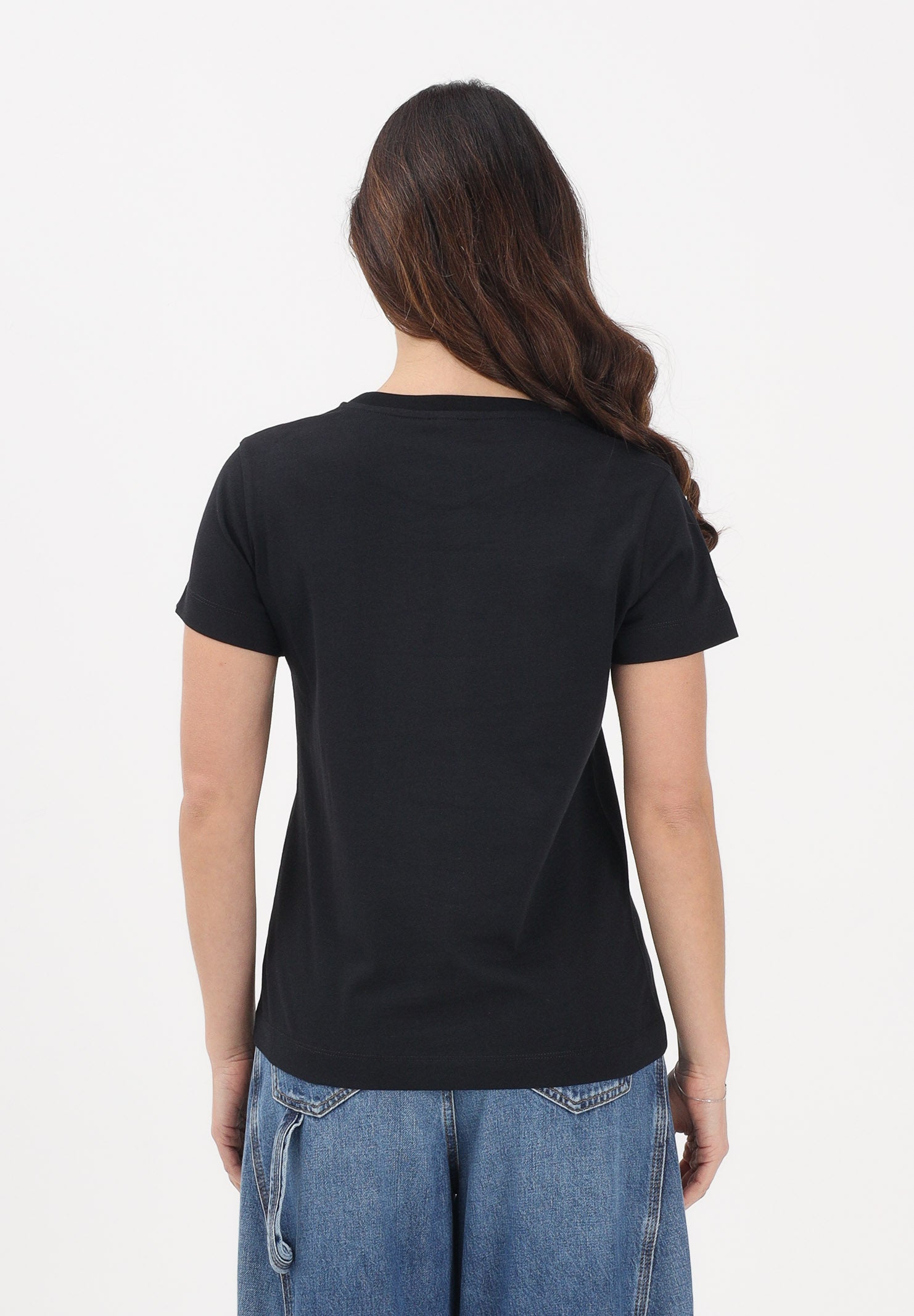 PINKO T-shirt a manica corta nera da donna con ricamo logo Love Birds 100355A339 Z99 PINKO