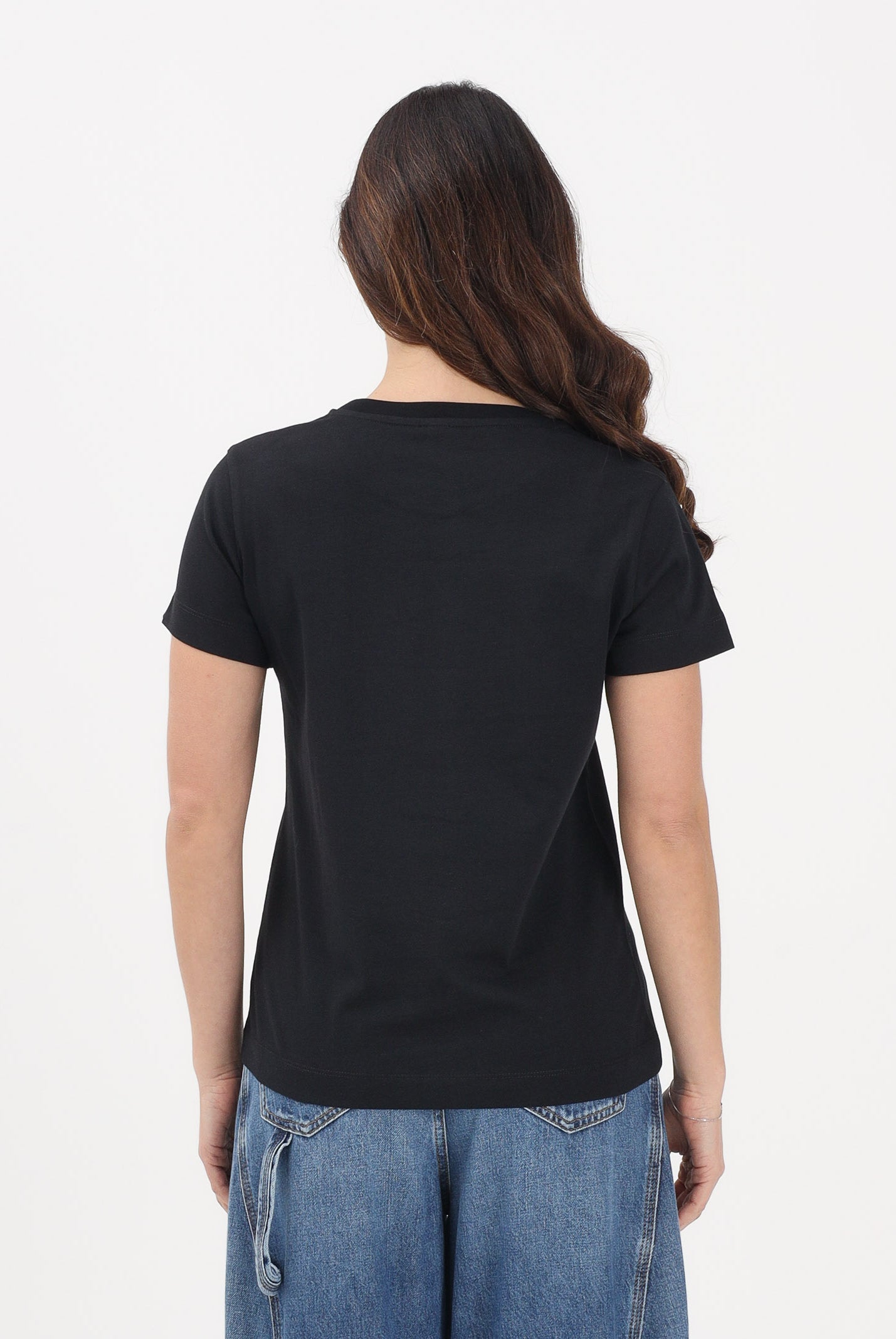 PINKO T-shirt a manica corta nera da donna con ricamo logo Love Birds 100355A339 Z99 PINKO