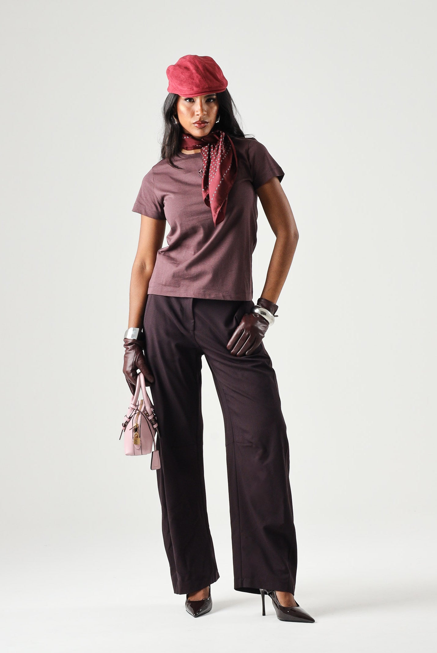 PINKO T-shirt BUSSOLOTTO Bordeaux scuro da donna con logo LOVE BIRDS 100355A3HM RR7 PINKO