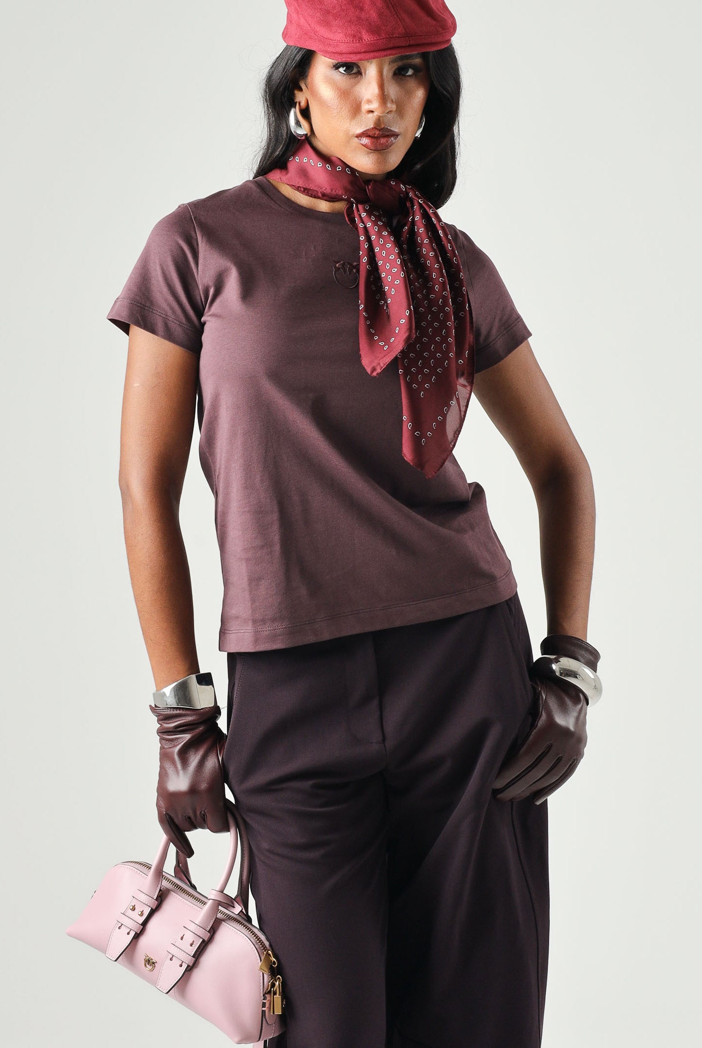 PINKO T-shirt BUSSOLOTTO Bordeaux scuro da donna con logo LOVE BIRDS 100355A3HM RR7 PINKO