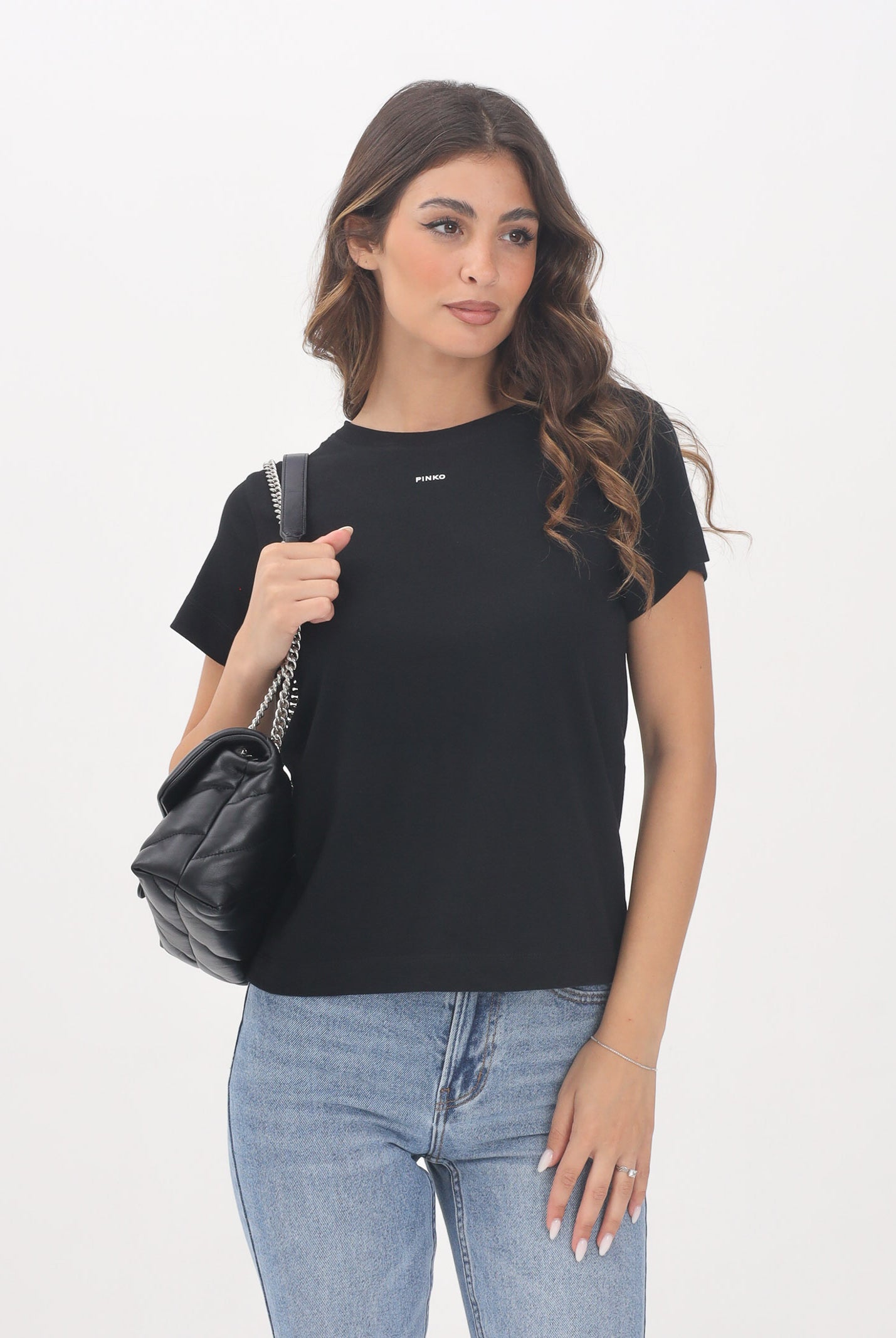 PINKO T-shirt a manica corta nera da donna con logo 100373A2RE Z99 PINKO