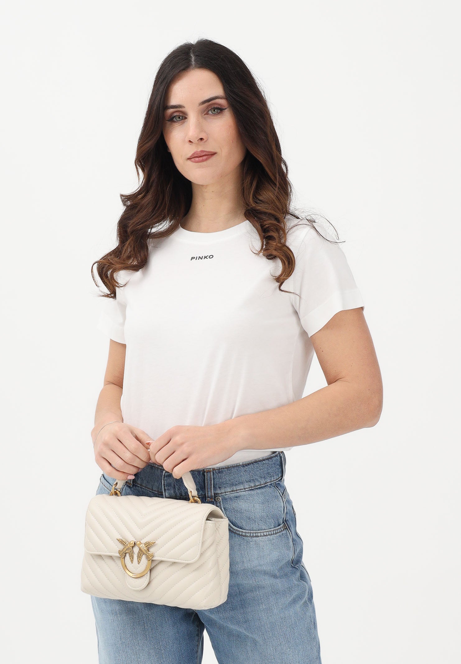 PINKO T-shirt a manica corta bianca da donna con logo 100373A34F Z05 PINKO