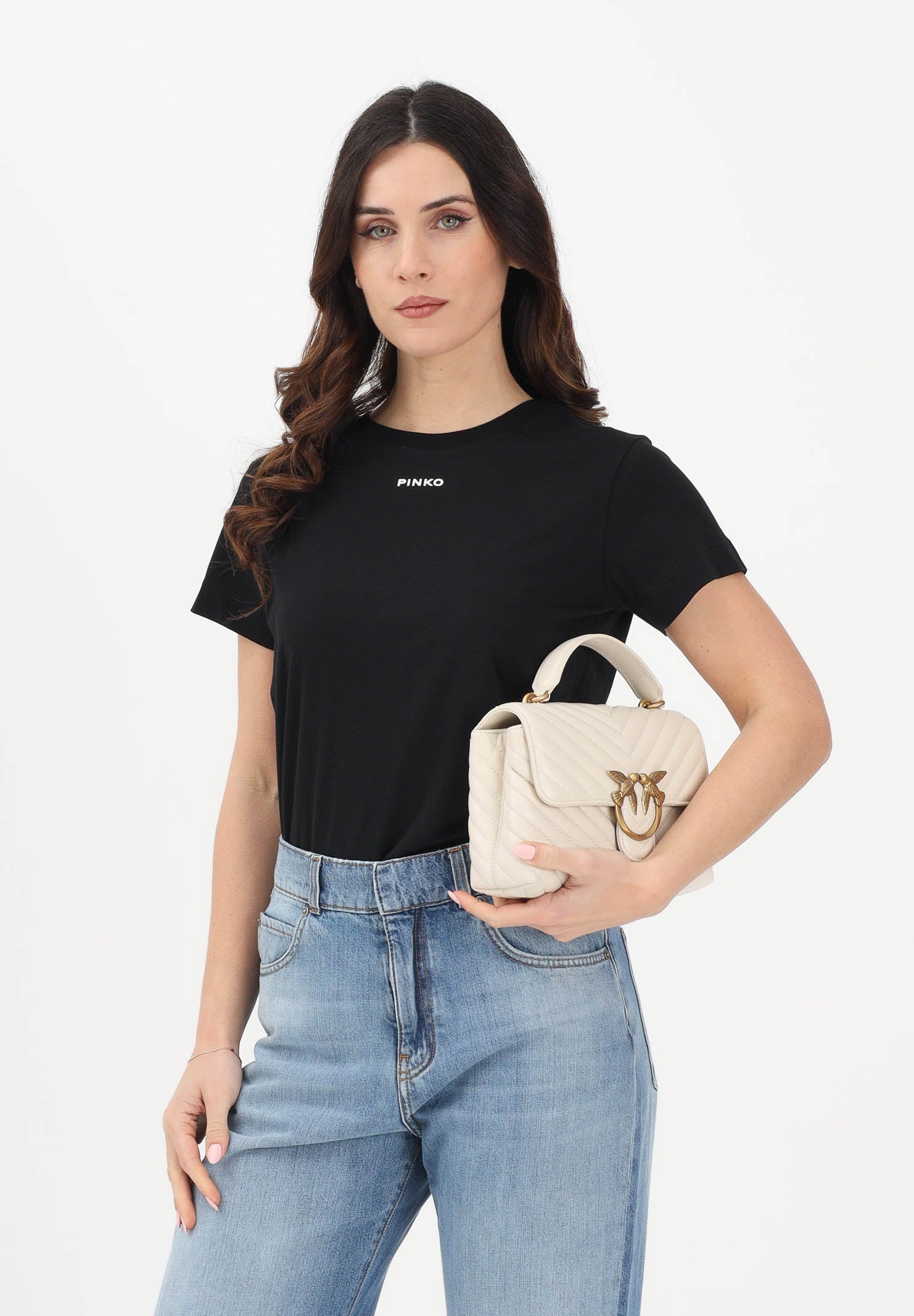 PINKO T-shirt a manica corta nera da donna con logo 100373A34F Z99 PINKO