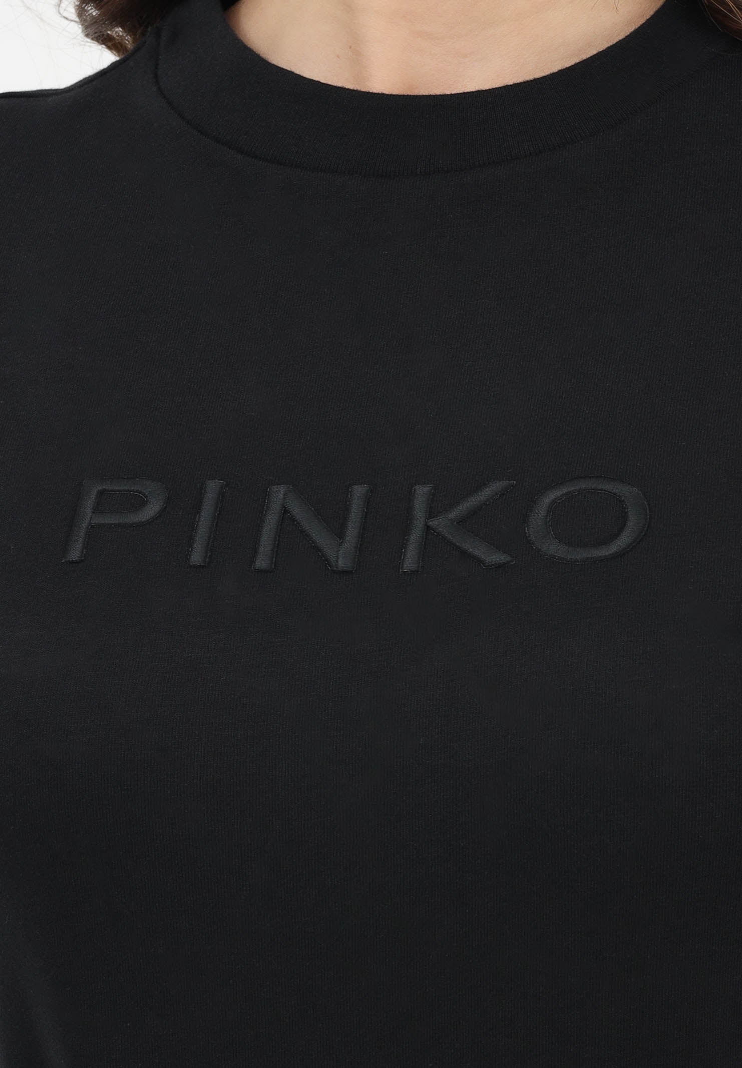 PINKO T-shirt a manica corta nera da donna con ricamo logo 101752A339 Z99 PINKO