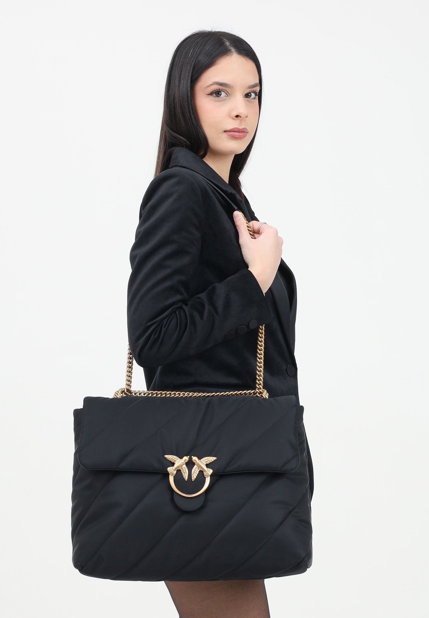 PINKO Shopper Extra Love Bag Puff nera da donna 103347A358 Z99Q PINKO