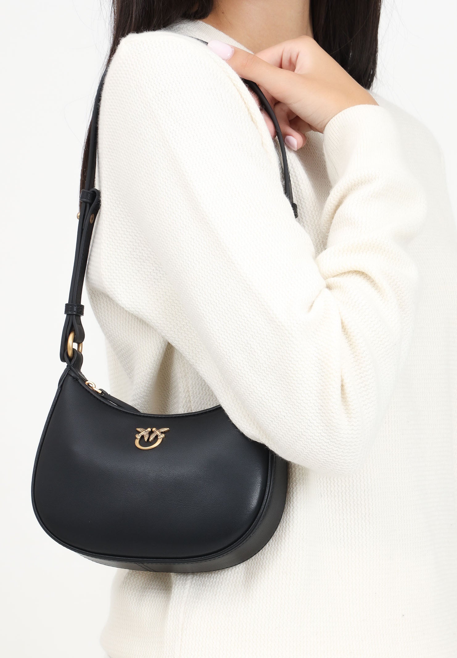 PINKO Borsa a spalla Half Moon nera da donna 103538A0F1 Z99Q PINKO