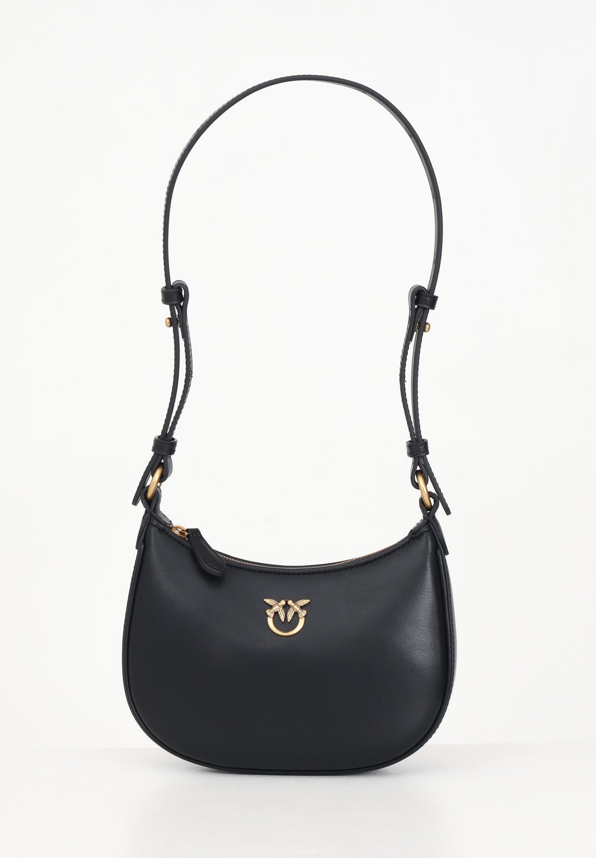 PINKO Borsa a spalla Half Moon nera da donna con texture liscia 103538A0F1 Z99Q PINKO
