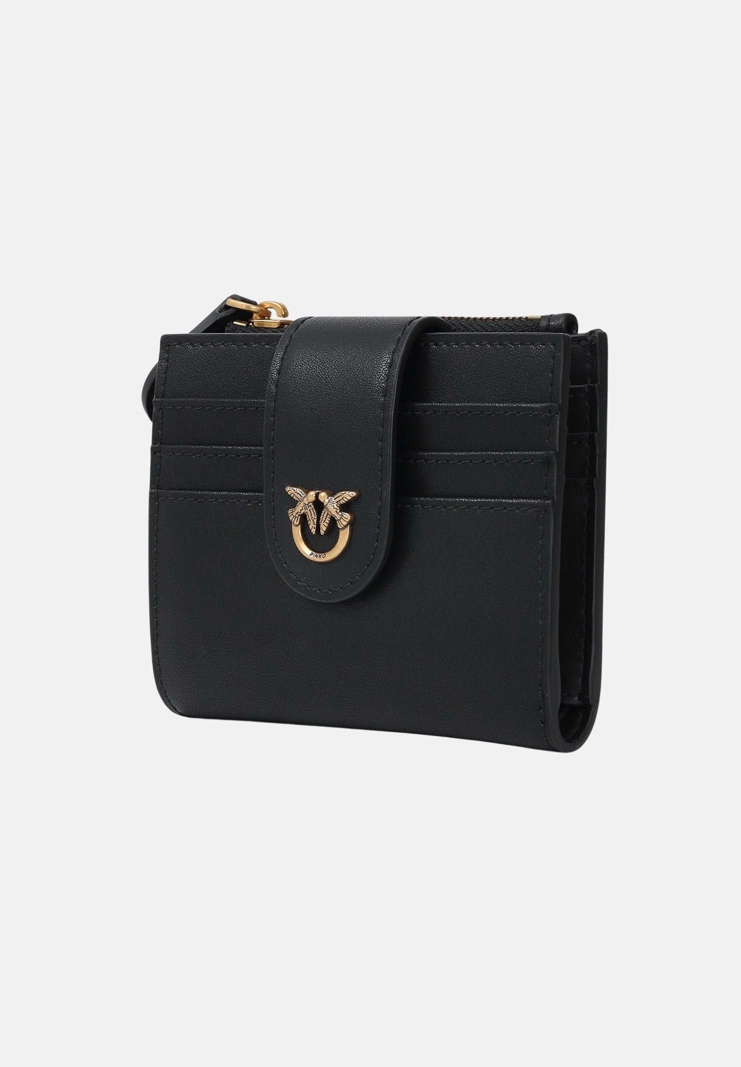 PINKO Portafoglio MULTI PURPOSE Nero Antique Gold da donna con logo Love Birds e tasca portamonete 103610A0F1 Z99Q PINKO