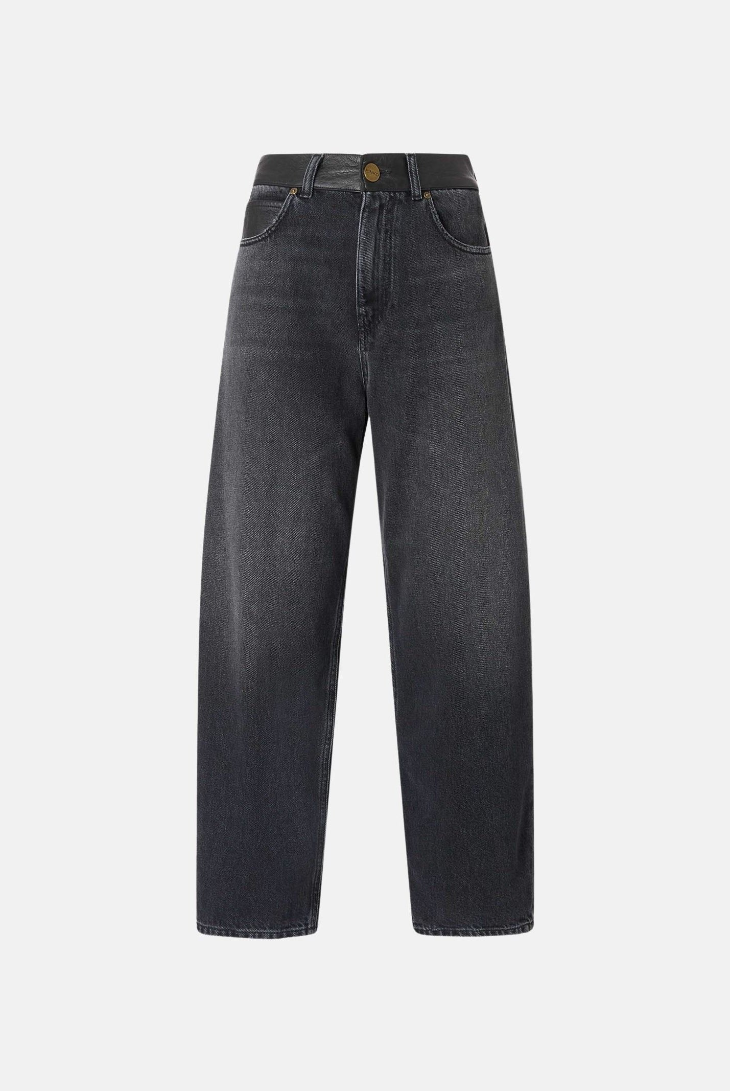 PINKO jeans ESTELLE EGG balloon fit con inserti effetto pelle lavaggio black, colore basico nero, donna. 103857A3GW PJ4 PINKO