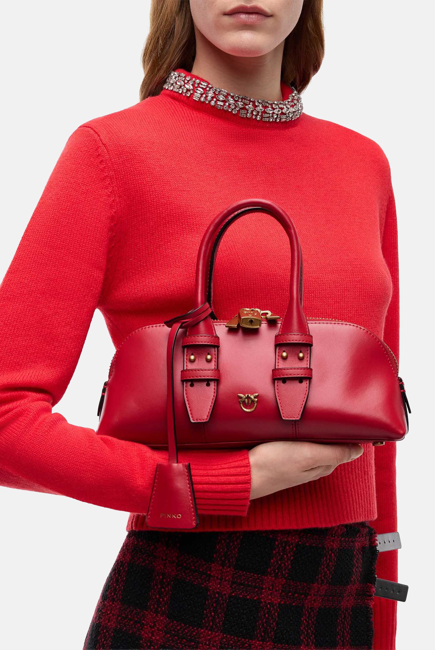 PINKO Borsa a mano LOVE ONE POCKET C rossa da donna con lucchetto decorato dall'iconico logo Love Birds 105334A0QO R59Q PINKO