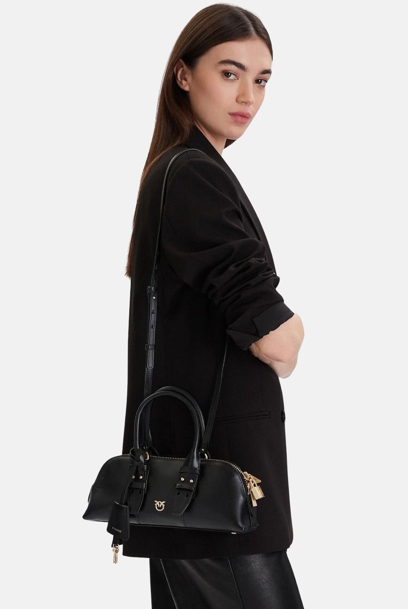 PINKO Borsa LOVE ONE POCKET C Nero-Antique Gold, da donna con chiusura Love Birds 105334A0QO Z99Q PINKO