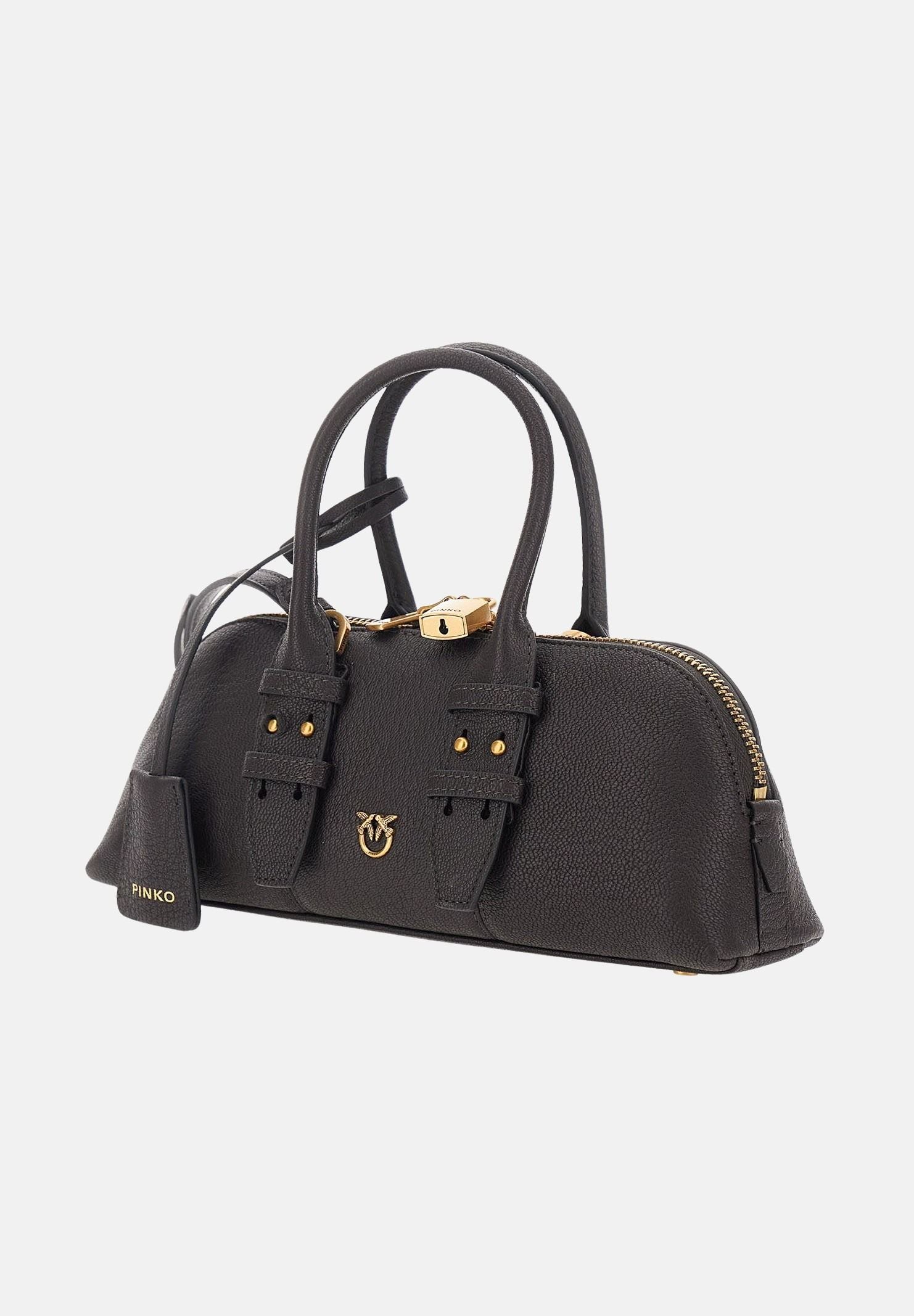 PINKO Borsa a mano BOWLING ORIZZONTALE Marrone da donna in pelle martellata 105334A3CX M12Q PINKO