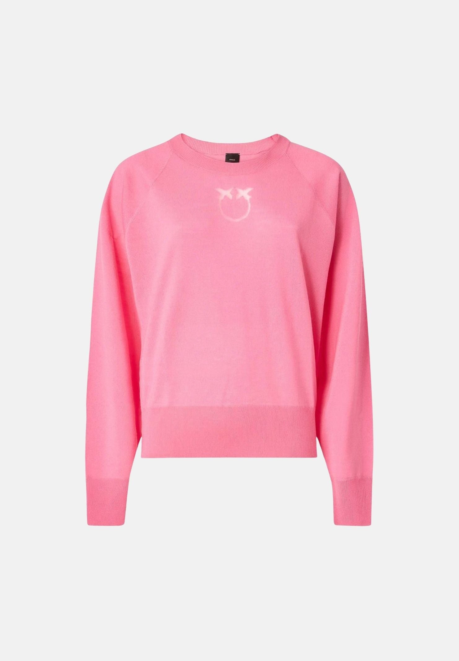 PINKO Maglia LANZAROTE rosa garofalo da donna con logo LOVE BIRDS 105417A18M O00 PINKO