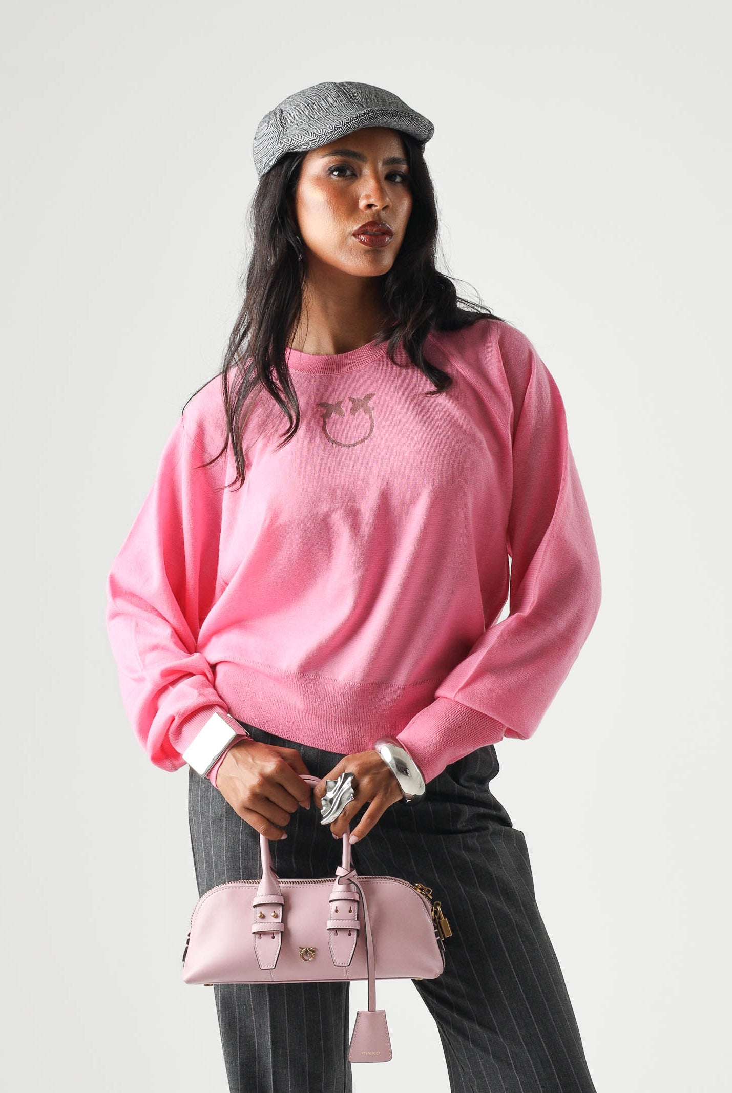 PINKO Maglia LANZAROTE rosa garofalo da donna con logo LOVE BIRDS 105417A18M O00 PINKO